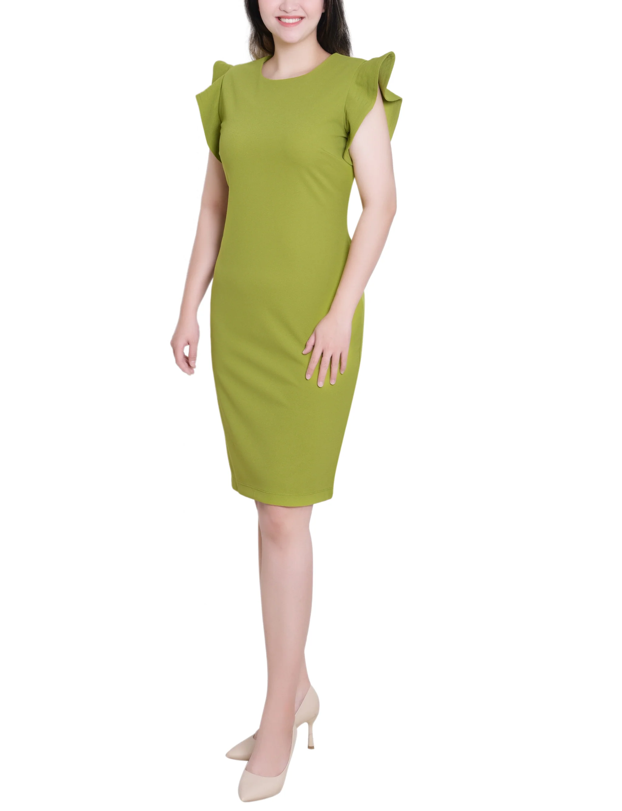 Kay Green Ruffle Sleeve Scuba Dress - Image 3