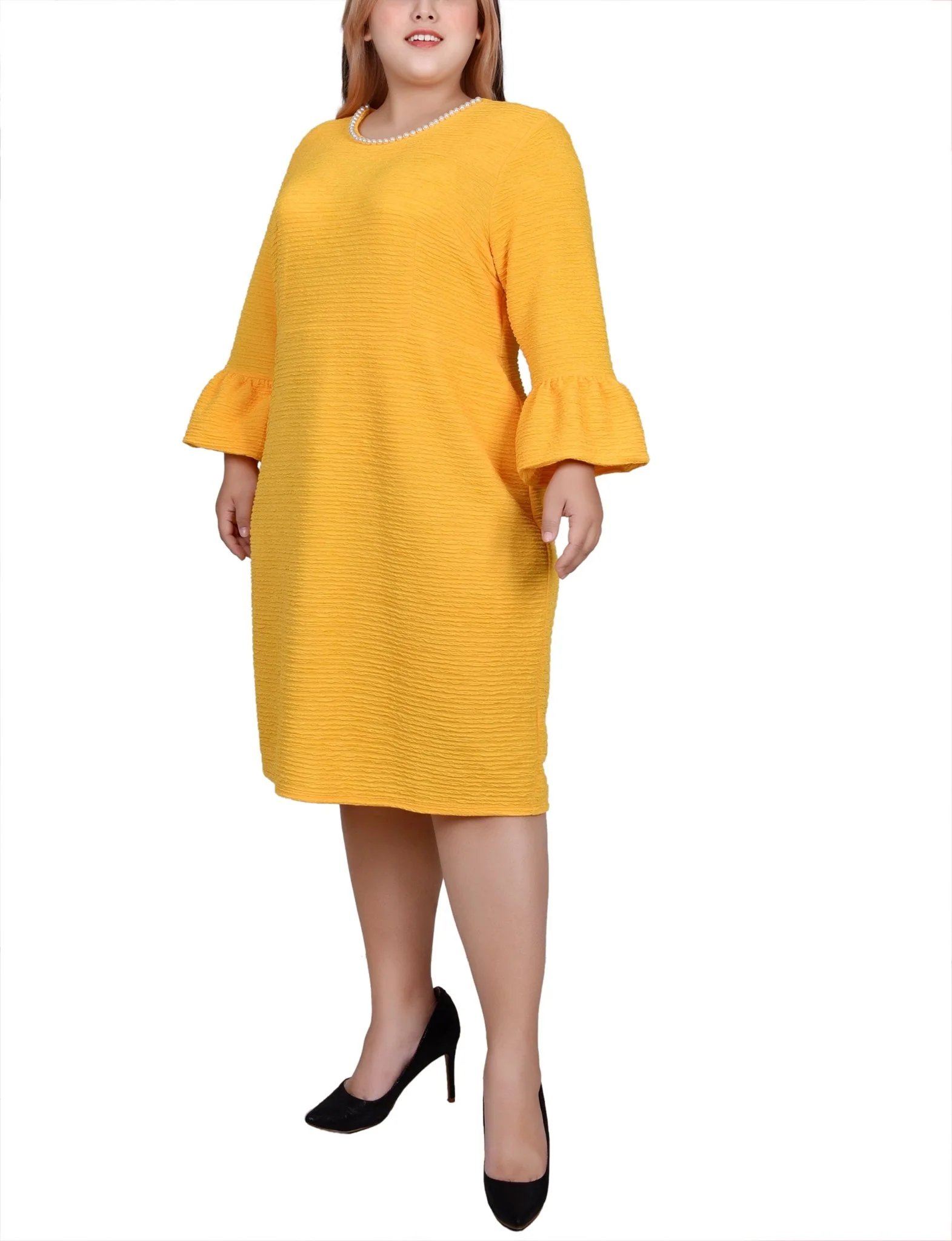 Lemon 3/4 Length Pearl Detail Dress - Plus - Image 2