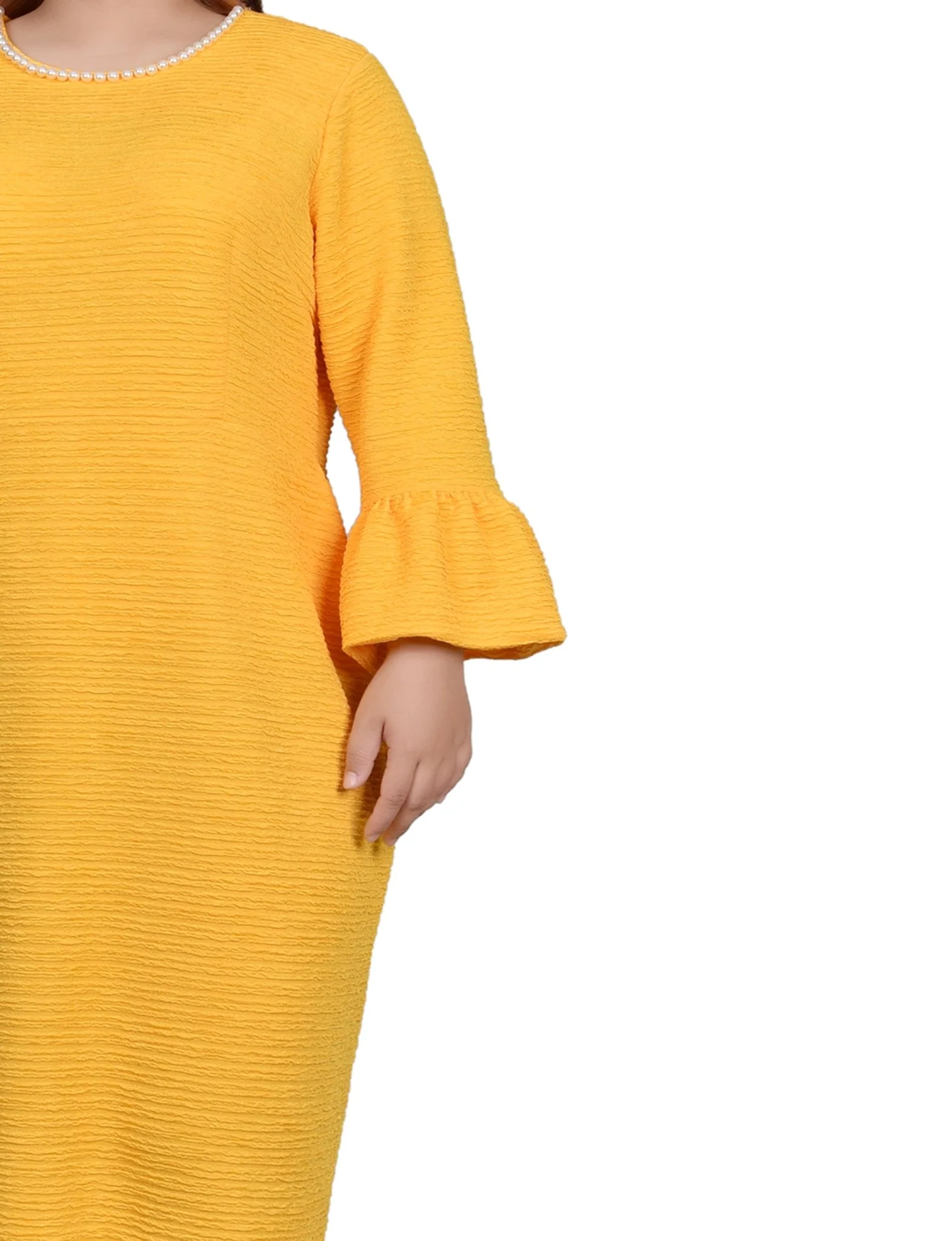 Lemon 3/4 Length Pearl Detail Dress - Plus - Image 4
