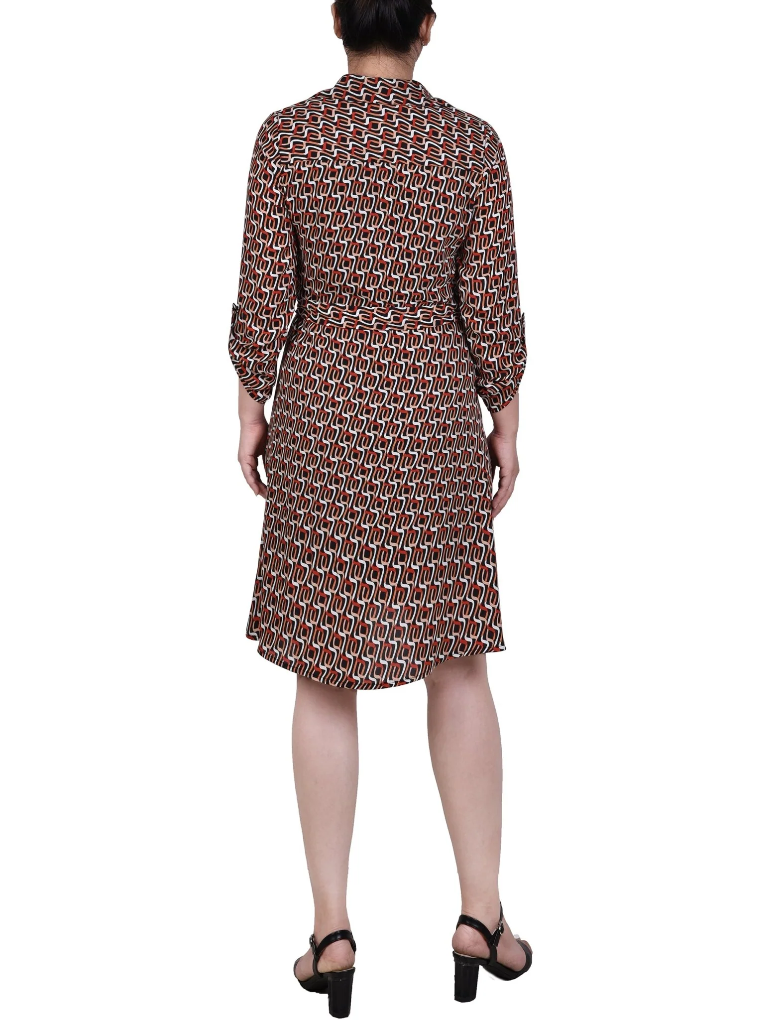 Long Roll Tab Sleeve Dobby Dress - Petite - Image 3