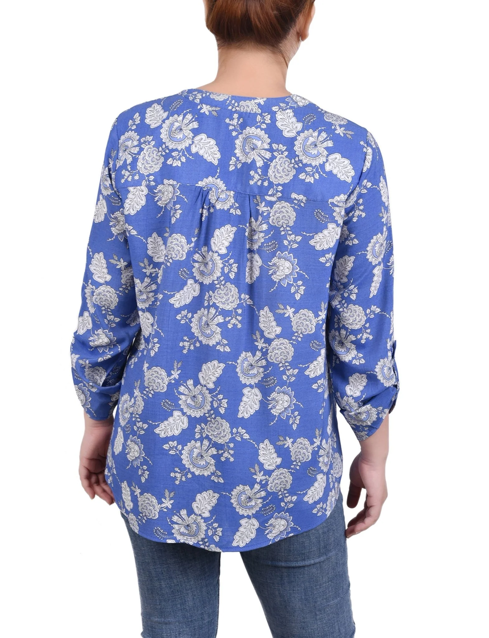 Long Roll Tab Sleeve Pintuck Front Blouse - Petite - Image 3