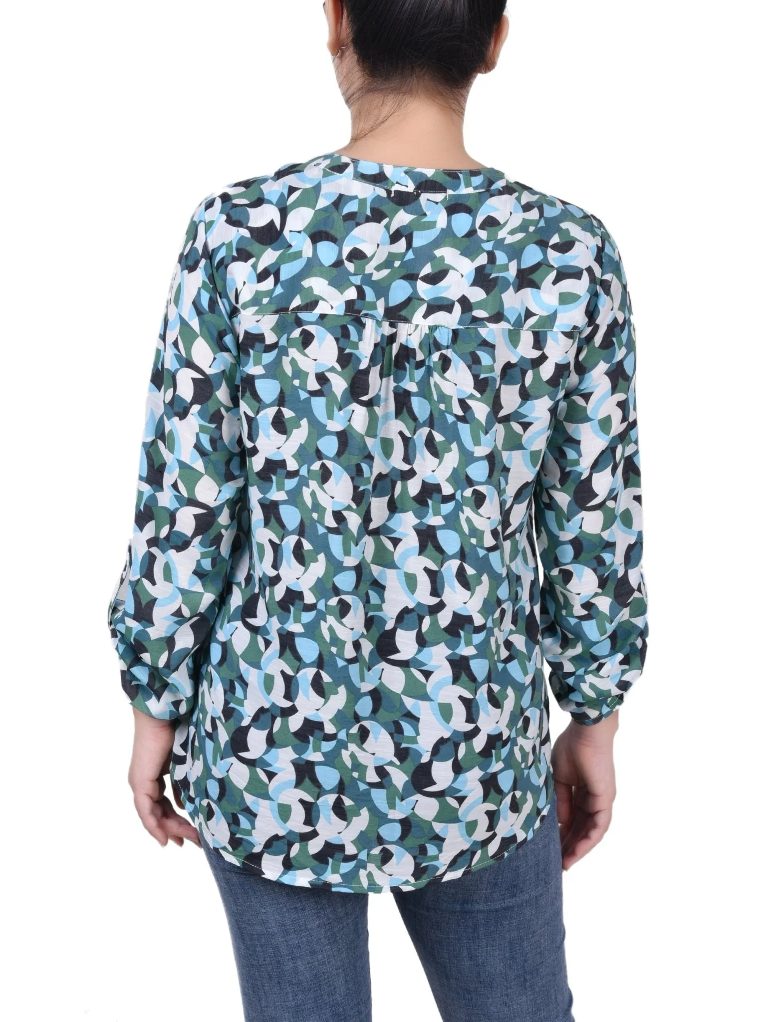Long Roll Tab Sleeve Pintuck Front Blouse - Petite - Image 9