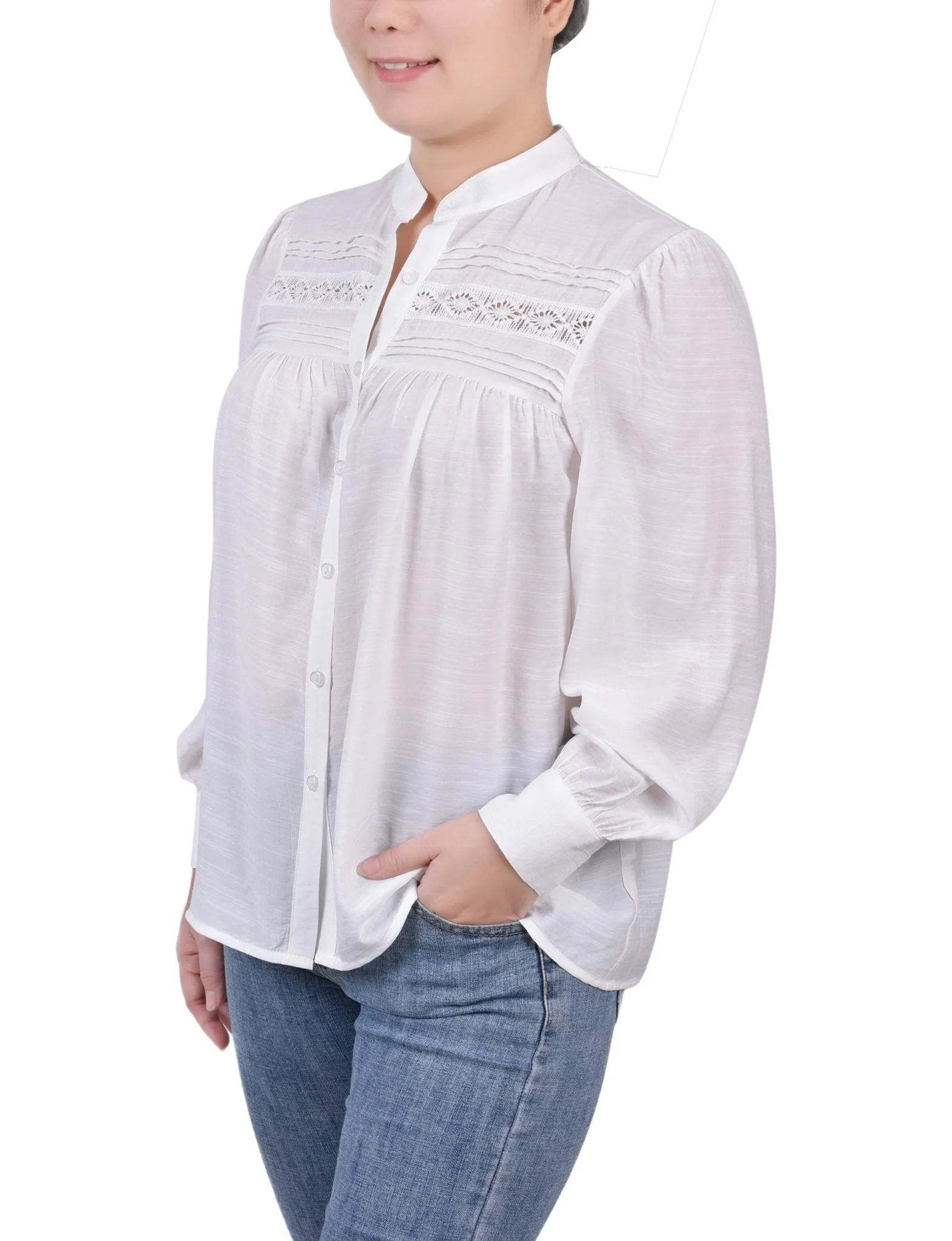 Long Sleeve Crochet Blouse - Petite - Image 2
