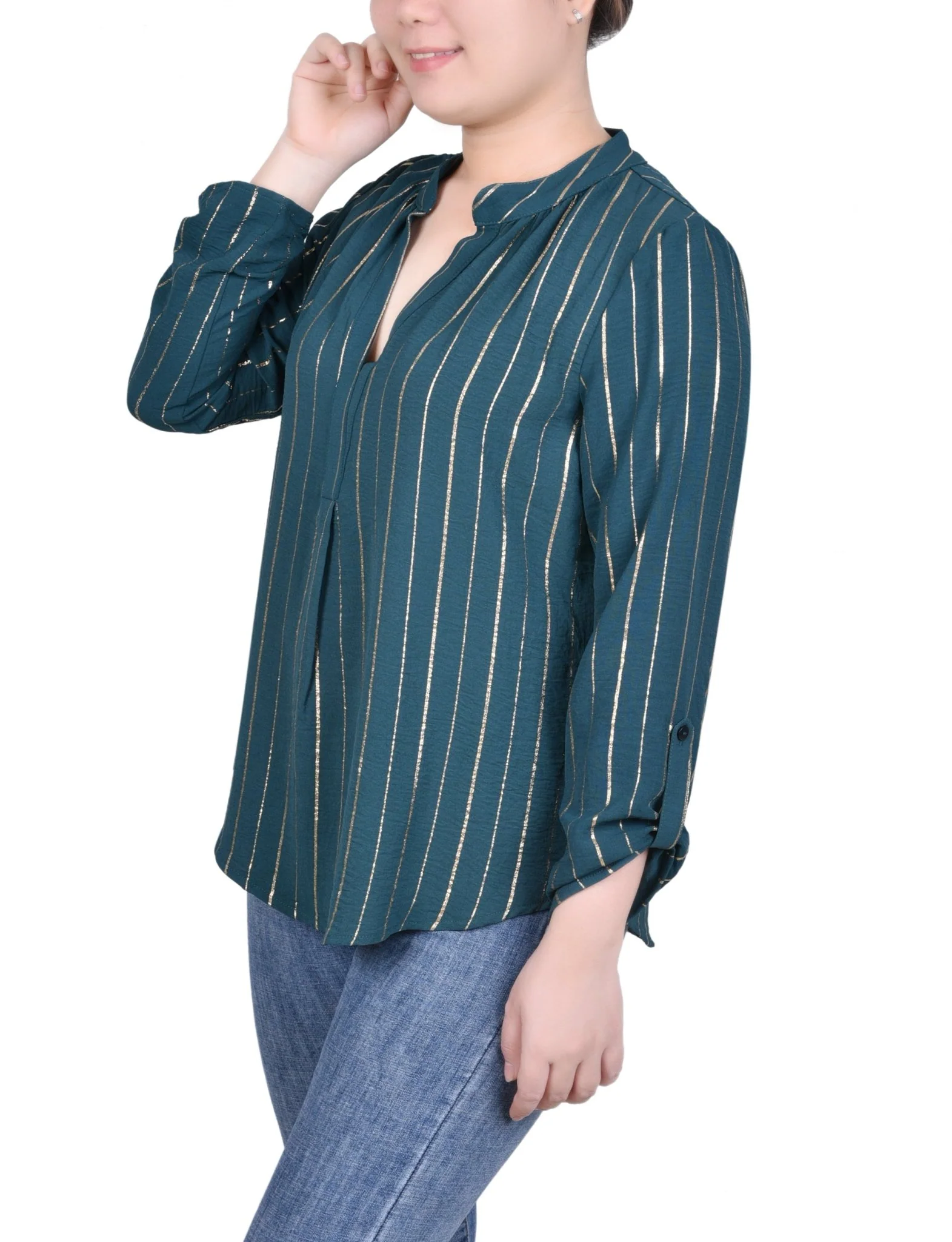 Long Sleeve Foil Striped Blouse - Petite - Image 10