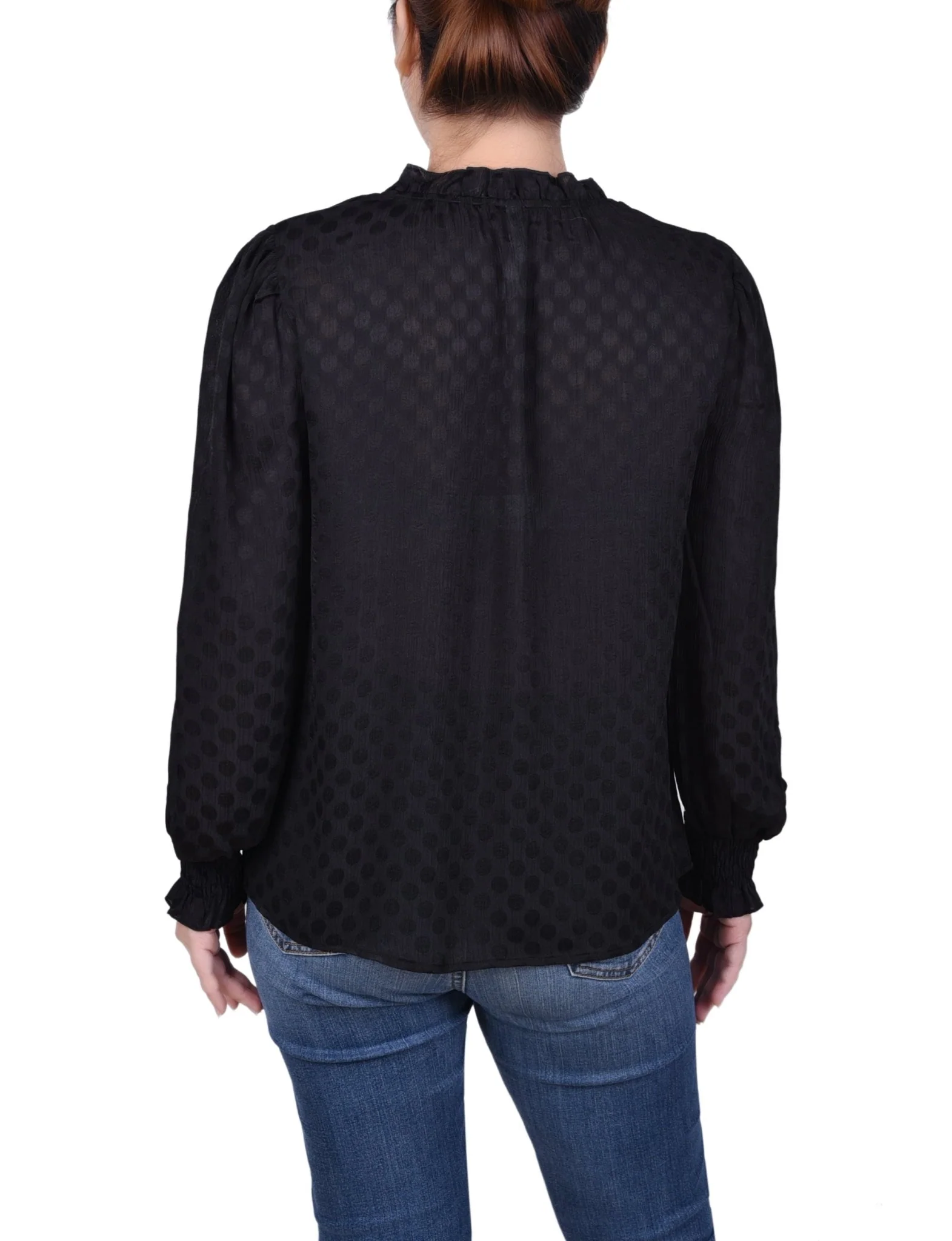Long Sleeve Smocked Cuff Blouse - Petite - Image 3