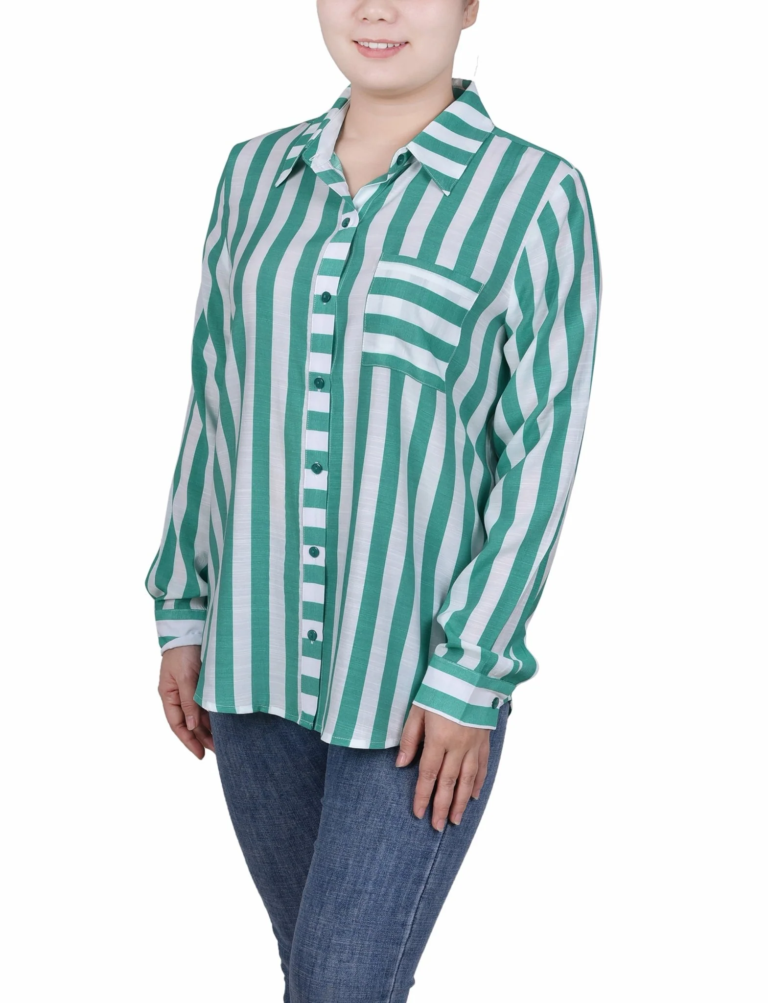 Long Sleeve Striped Blouse - Petite - Image 5
