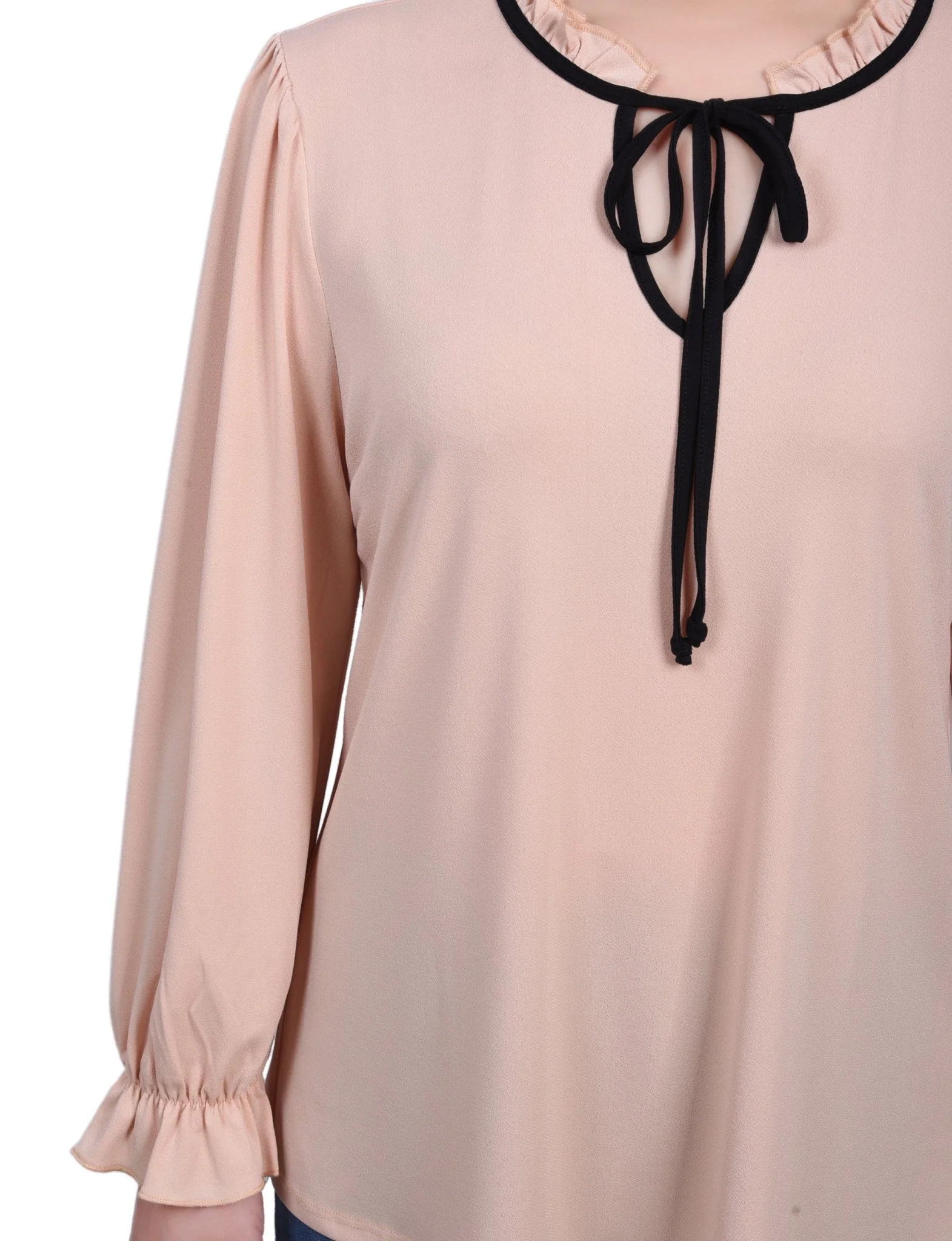 Long Sleeve Tie Neck Top - Petite - Image 3