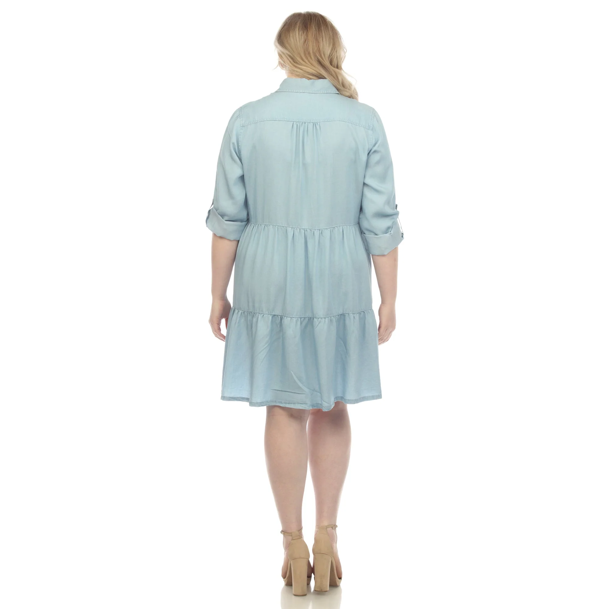 Long Sleeve Tiered Midi Shirt Dress - Plus - Image 3