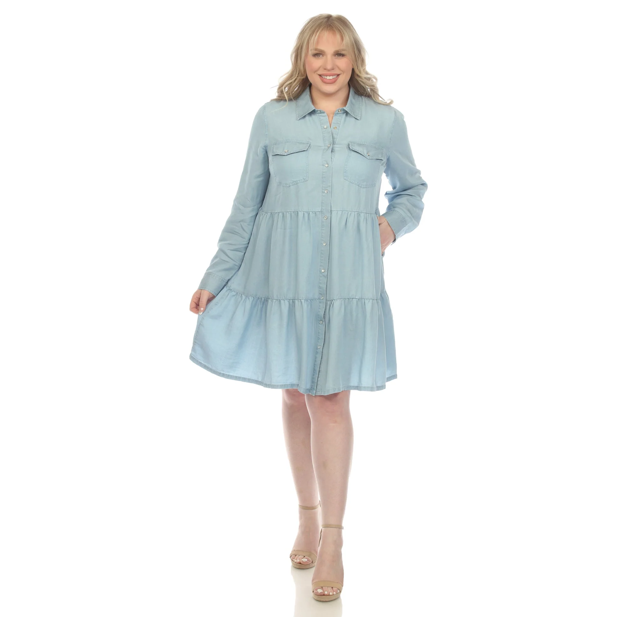 Long Sleeve Tiered Midi Shirt Dress - Plus - Image 5