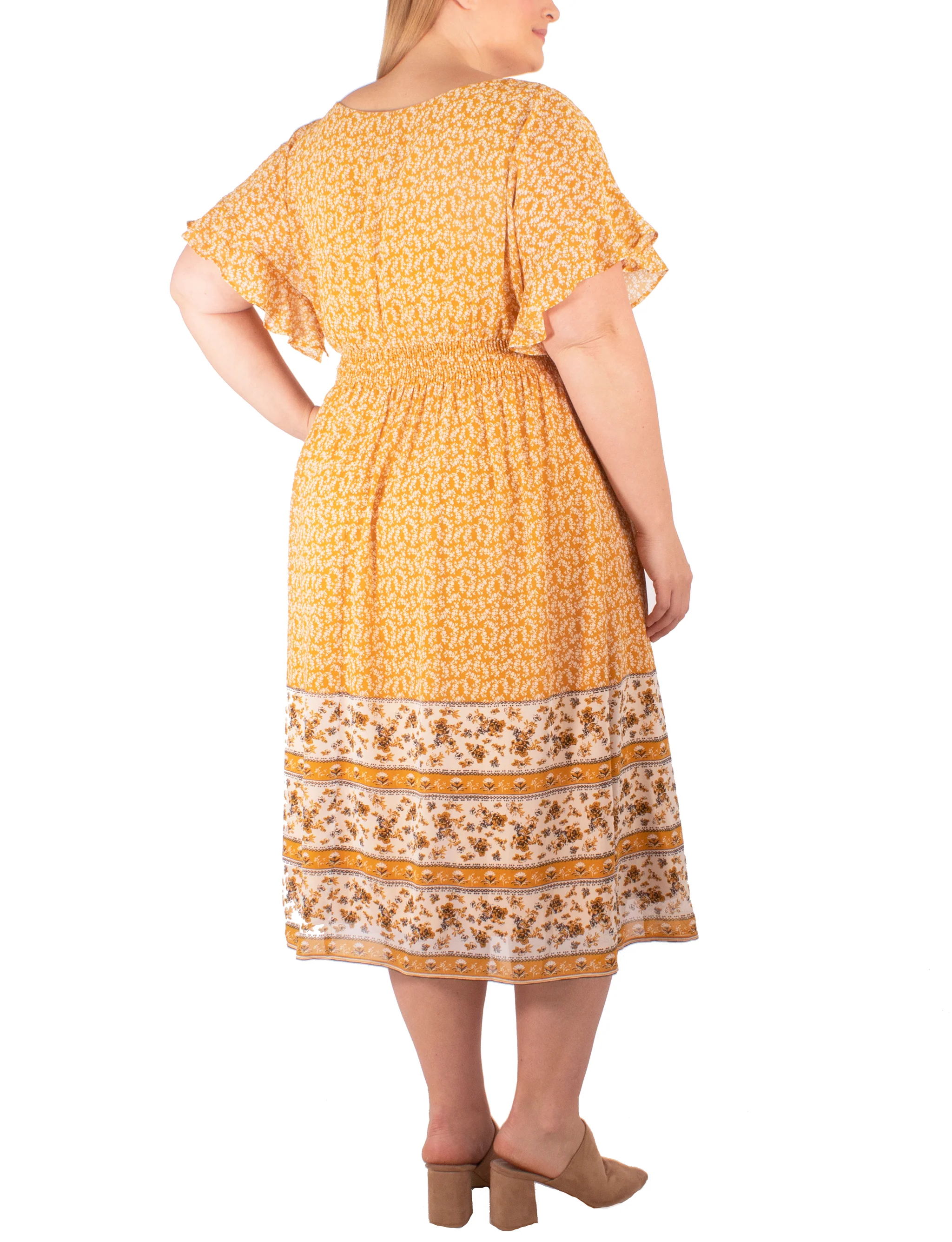 Mustard Petal Border Print Dress - Plus - Image 3