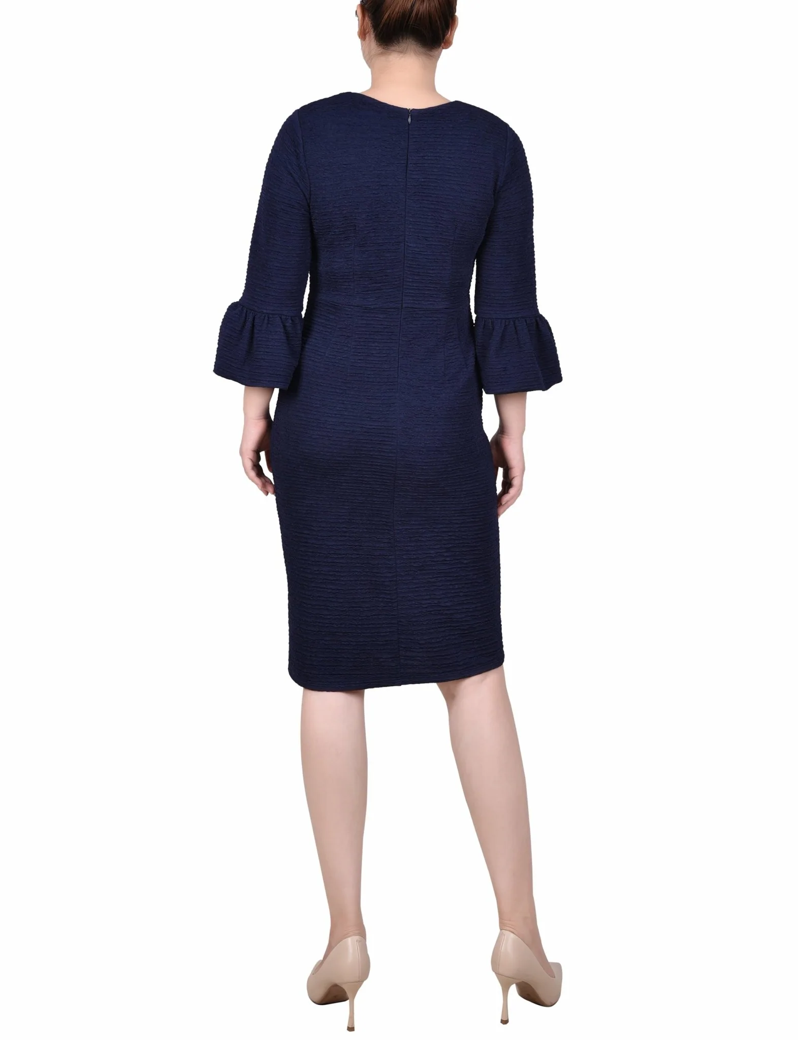 Navy 3/4 Length Pearl Detail Dress - Image 3