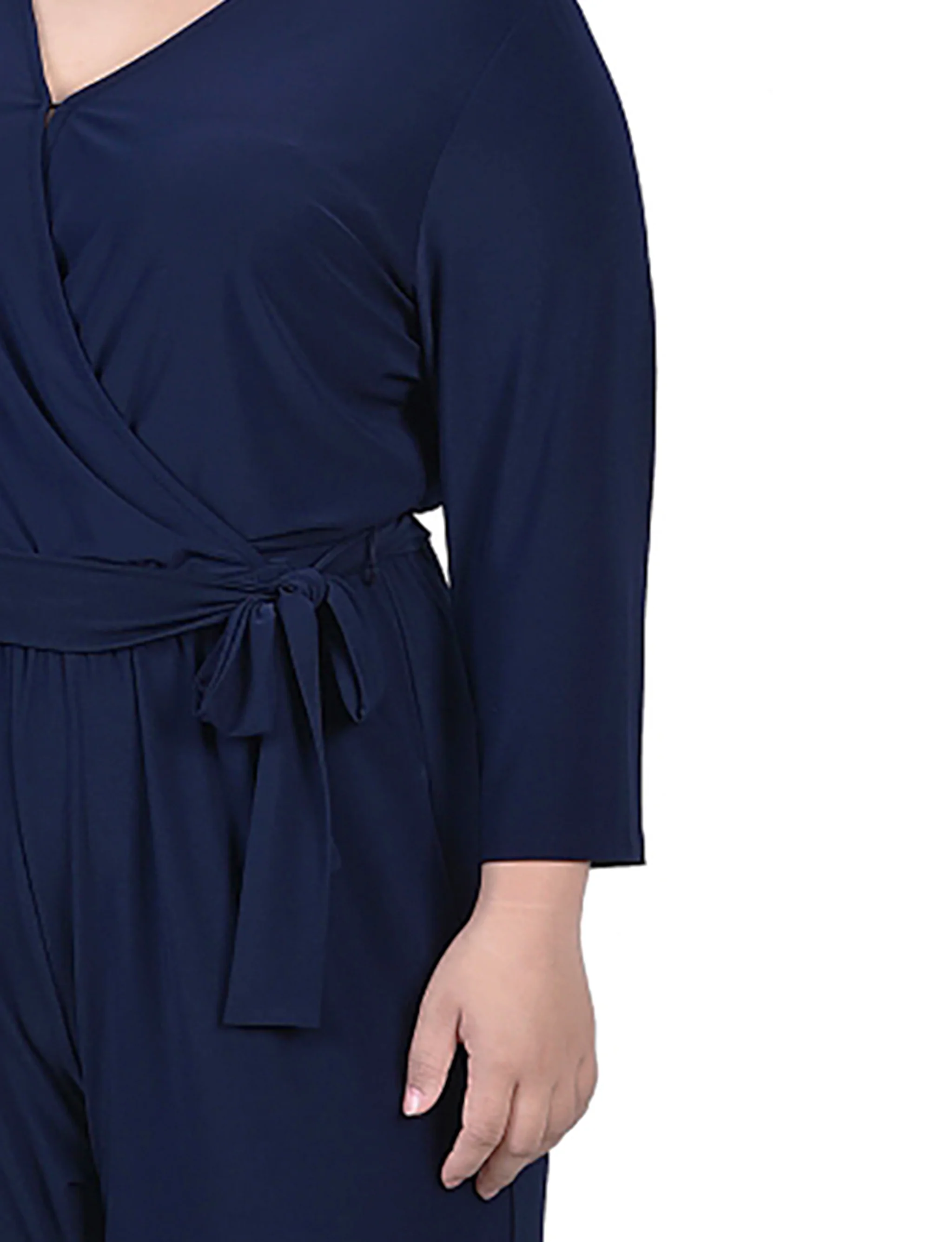 Navy 3/4 Sleeve Belted Jumpsuit - Plus - Image 3