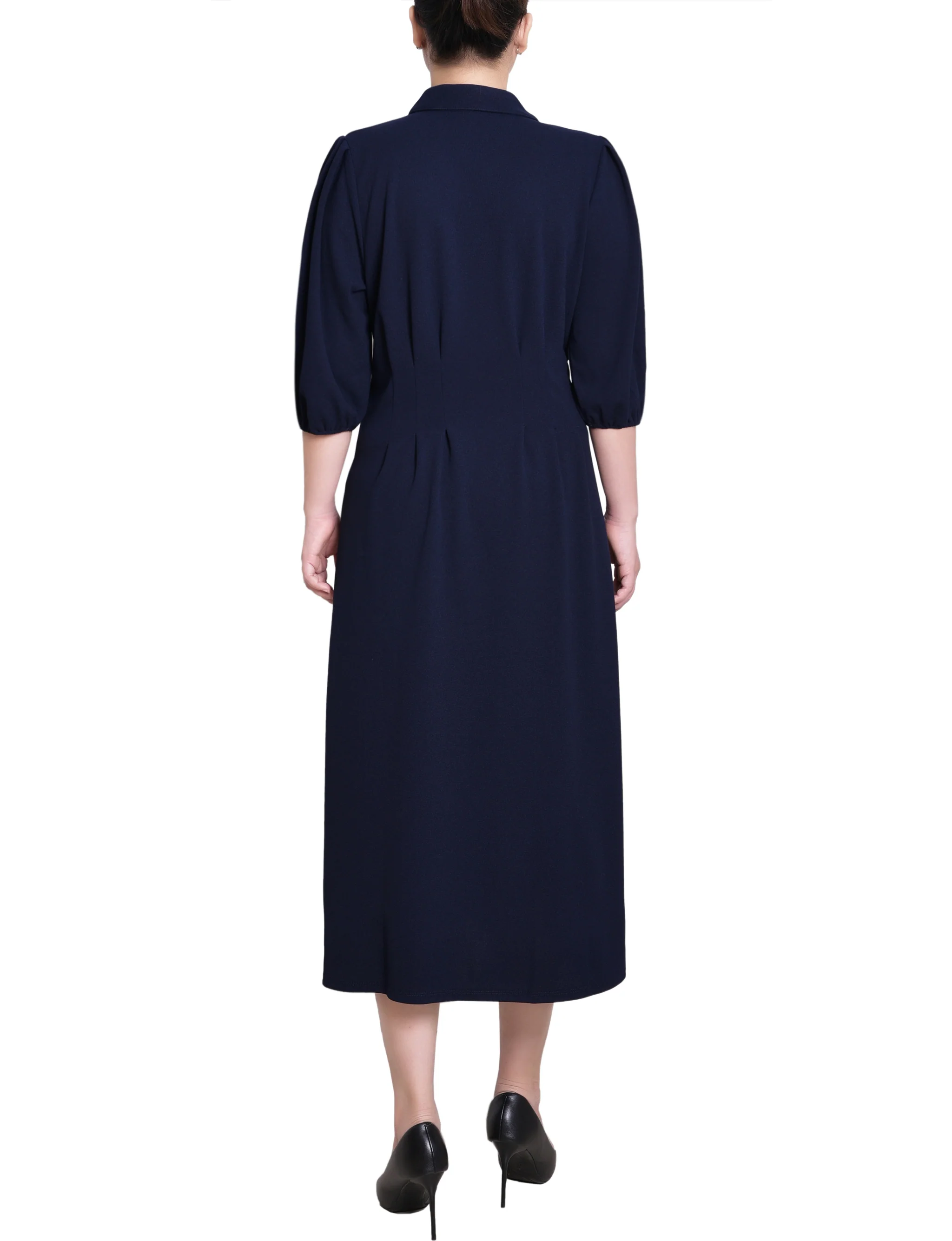 Navy Elbow Sleeve Midi Dress - Image 4