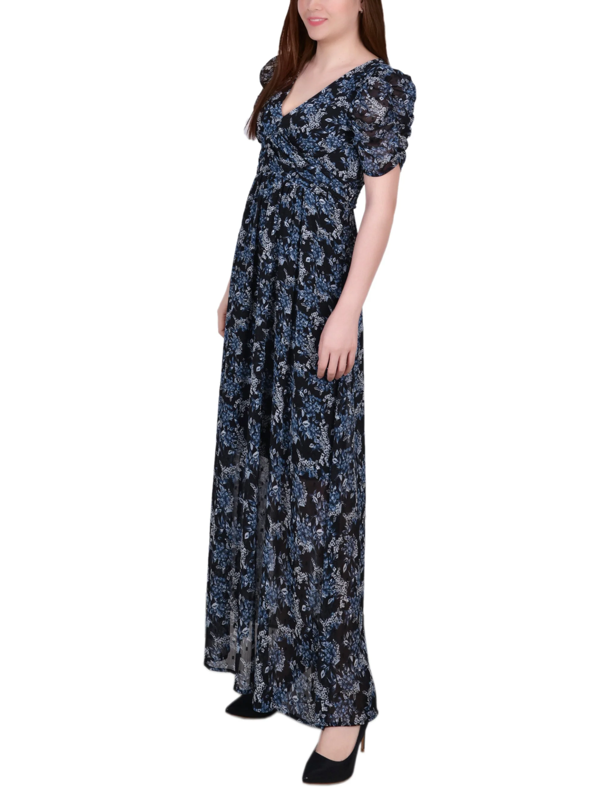 Navy Floral Puff Sleeve Maxi - Image 2