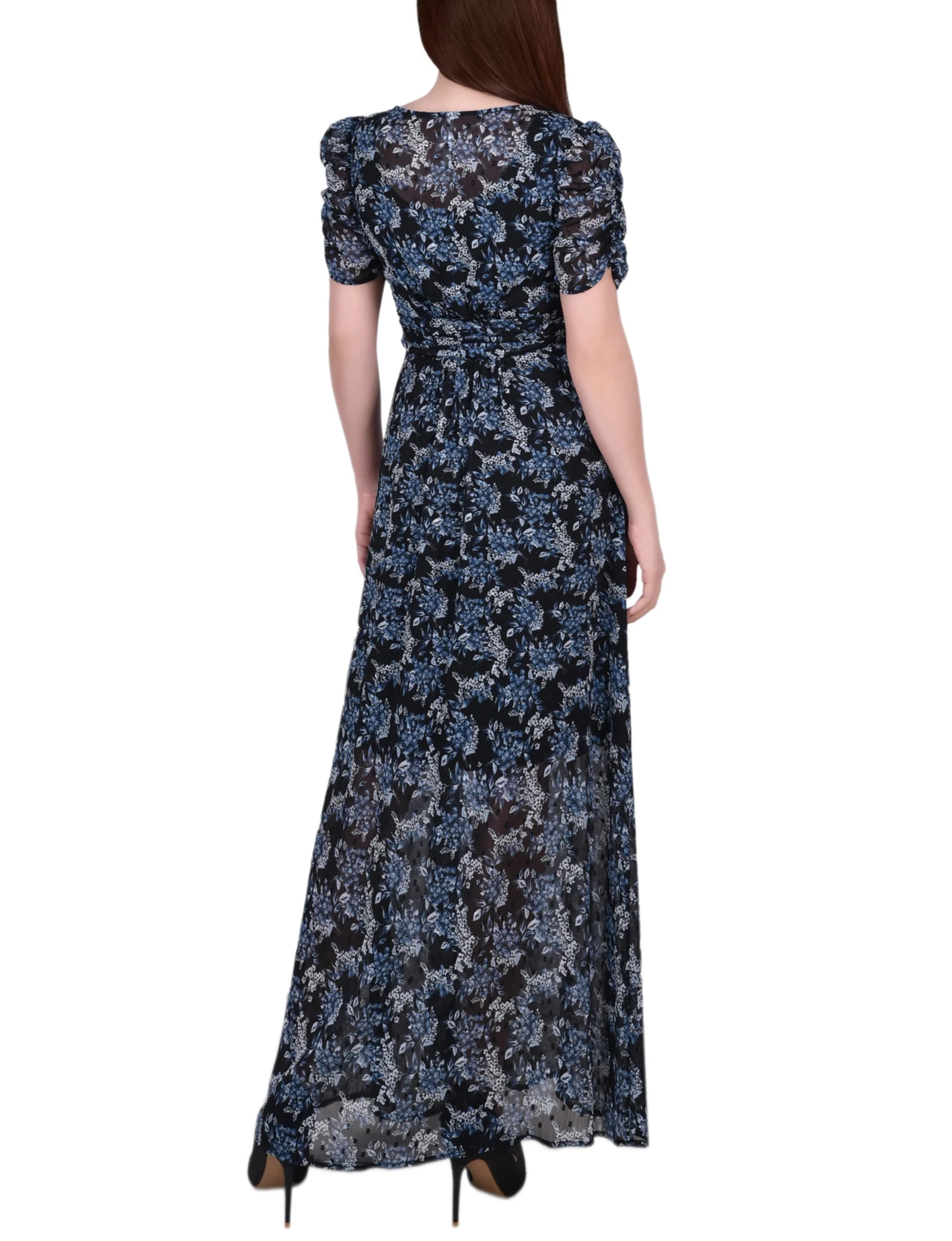 Navy Floral Puff Sleeve Maxi - Image 3