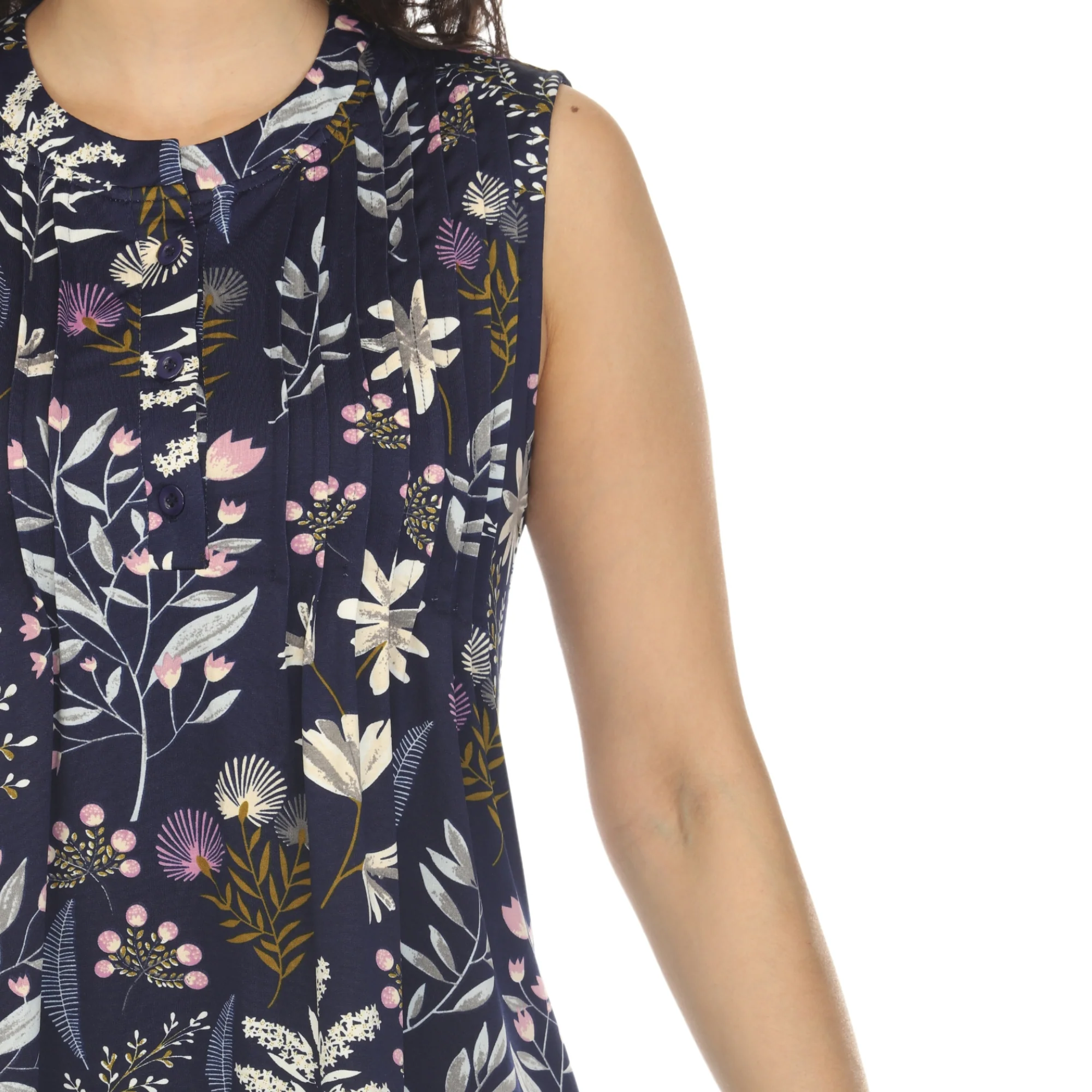 Navy Floral Sleeveless Tunic Top - Image 4