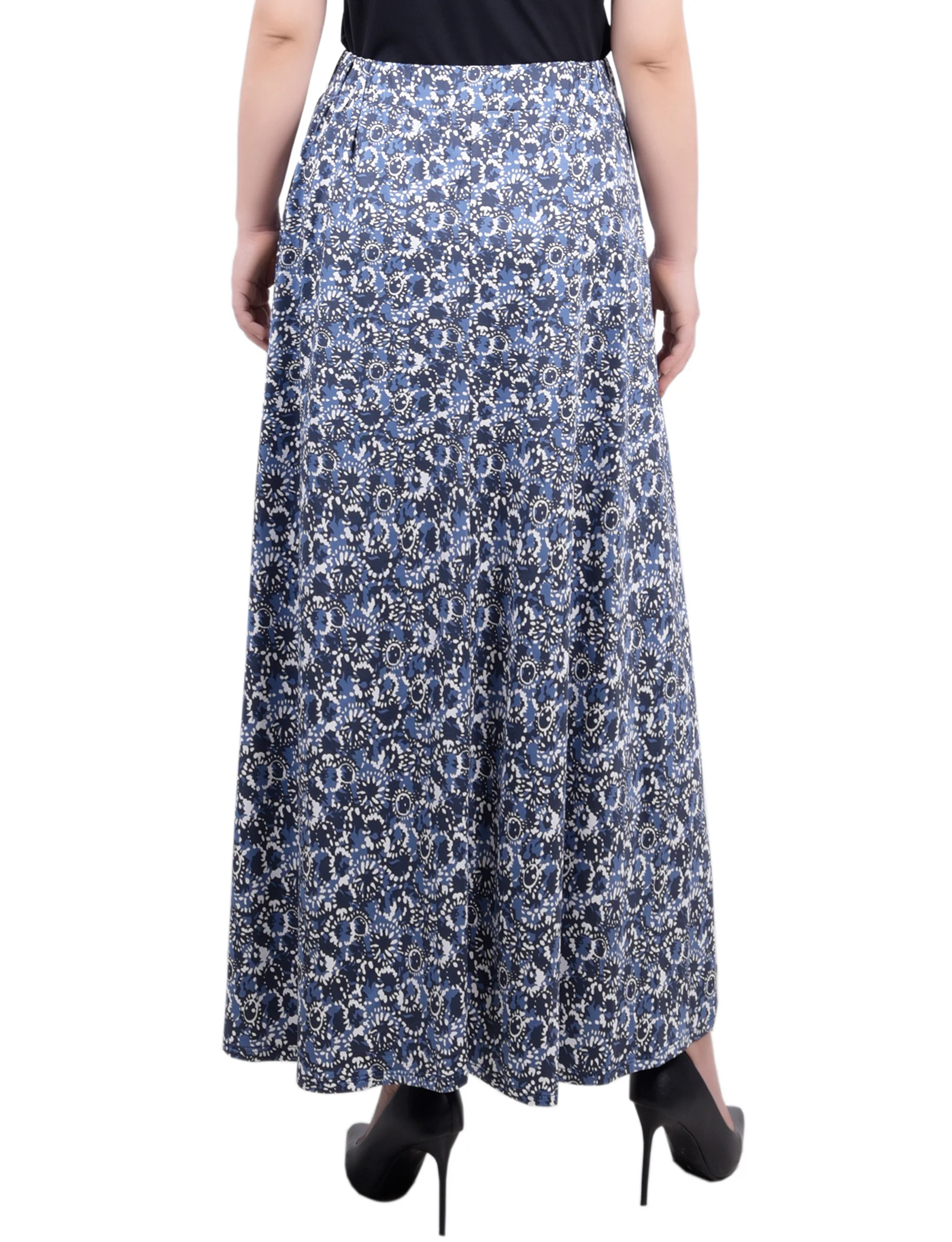 Navy Ivory Splash Ring Detail Midi-Length Skirt - Petite - Image 4