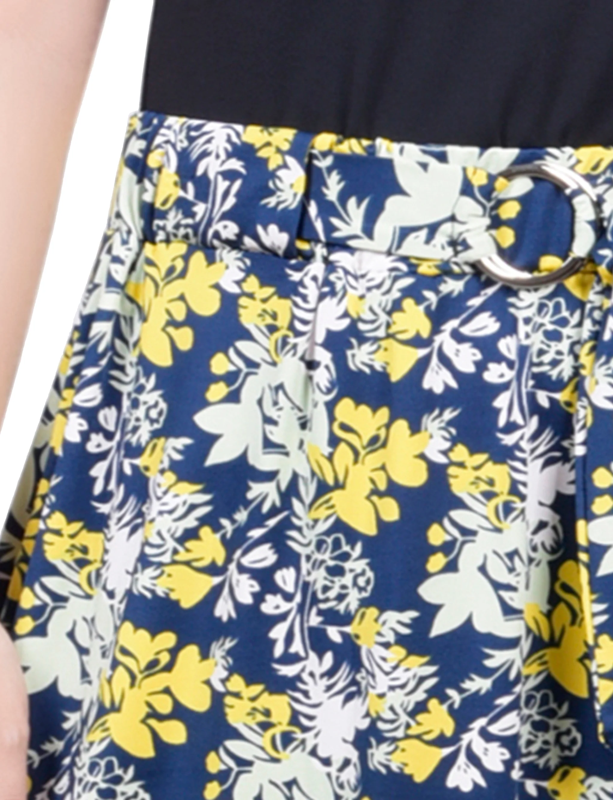 Navy Yellow Plant Ring Detail Midi-Length Skirt - Petite - Image 3