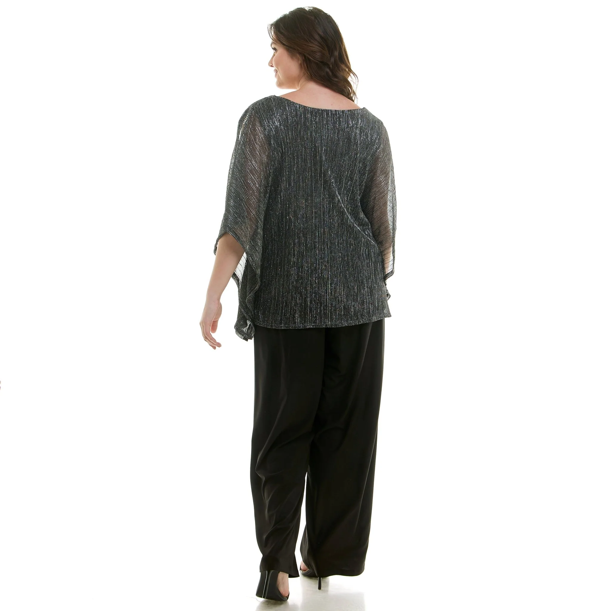 Novelty Trim Cold Shoulder Poncho Pant Set - Plus - Image 4