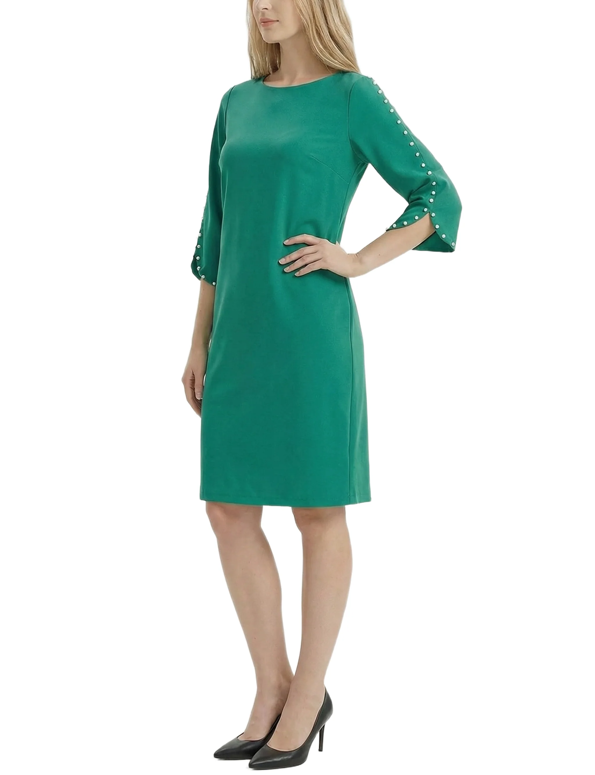 NY Collection 3/4 Pearl-Detail Petal Sleeve Dress - Image 11