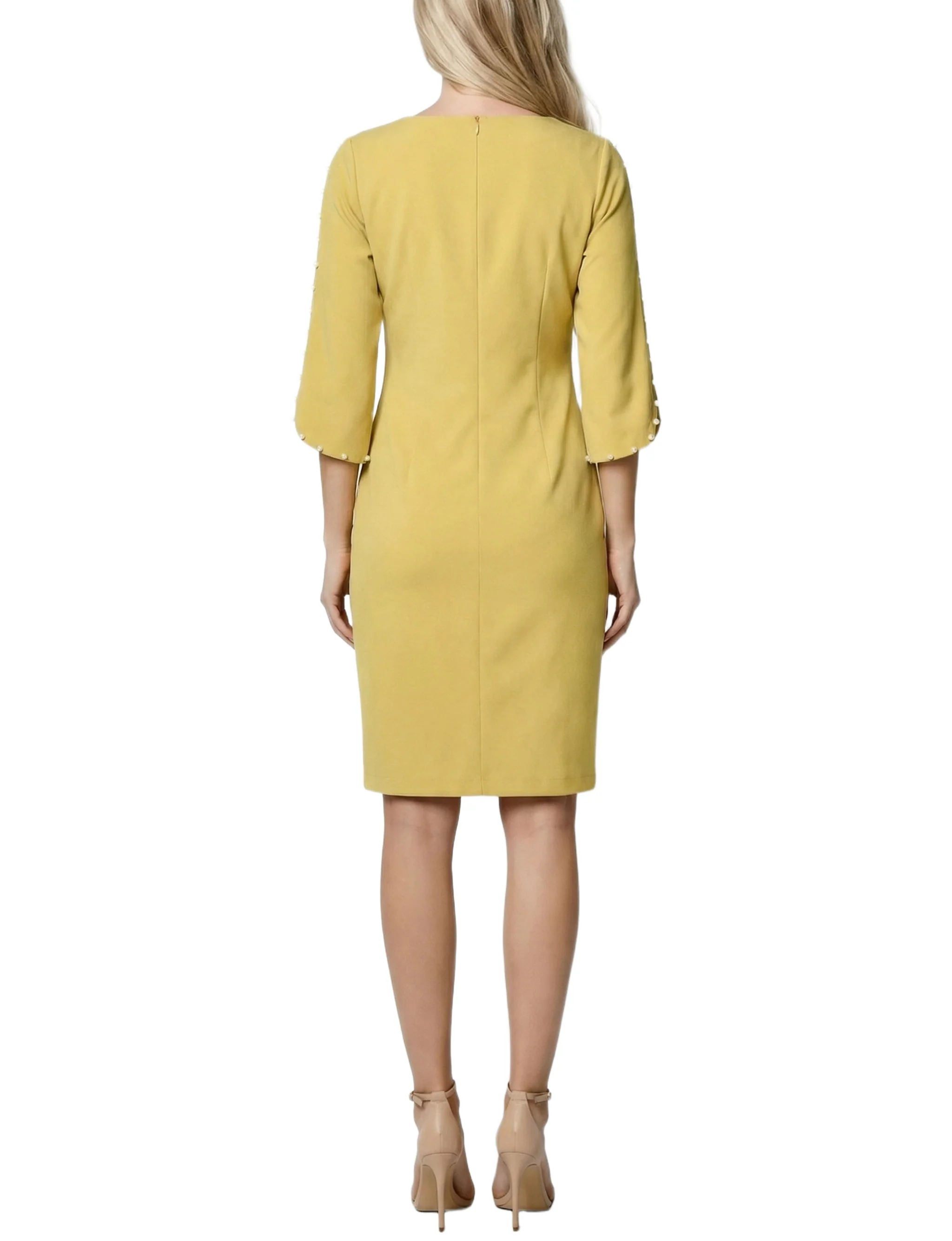 NY Collection 3/4 Pearl-Detail Petal Sleeve Dress - Image 4