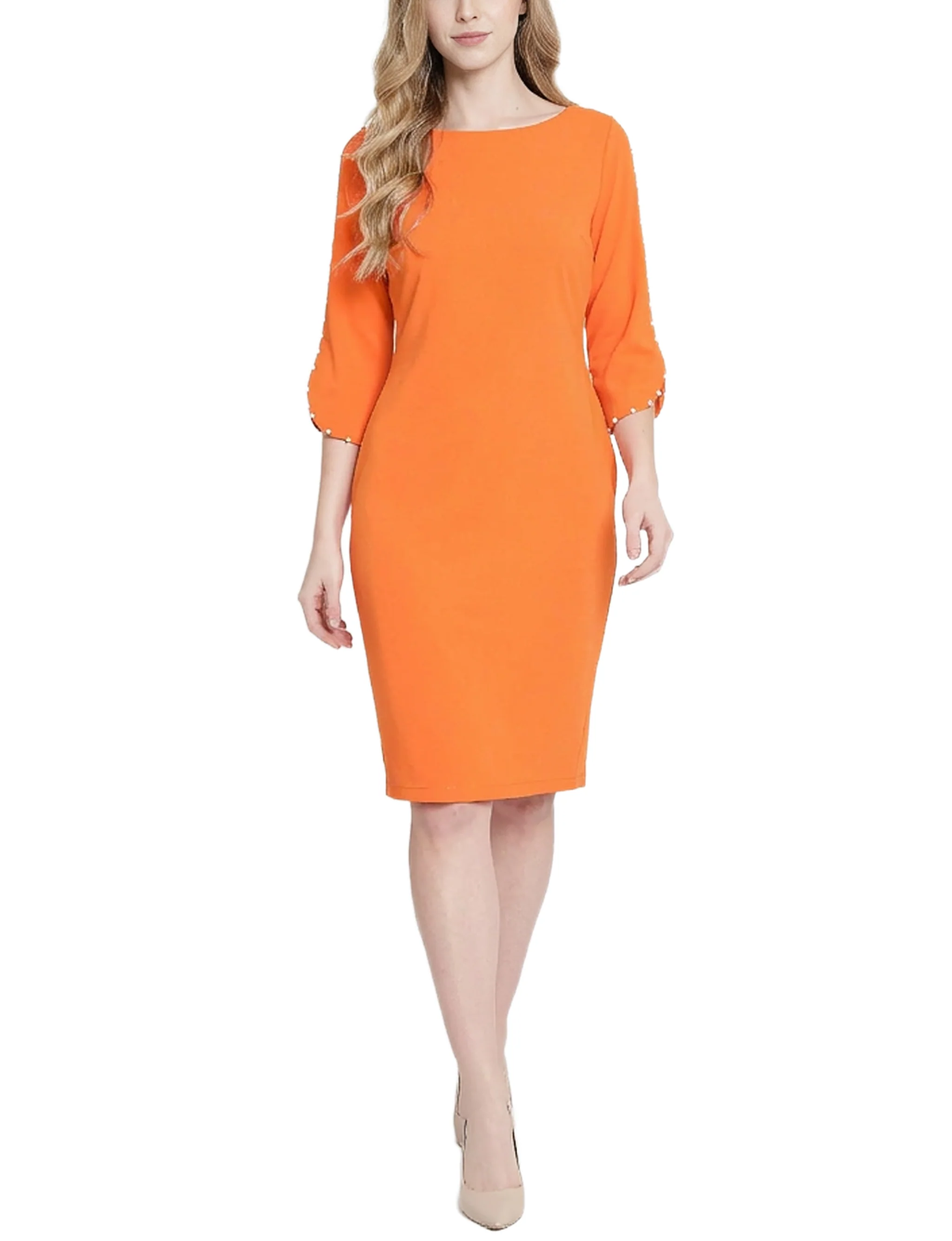 NY Collection 3/4 Pearl-Detail Petal Sleeve Dress - Image 5