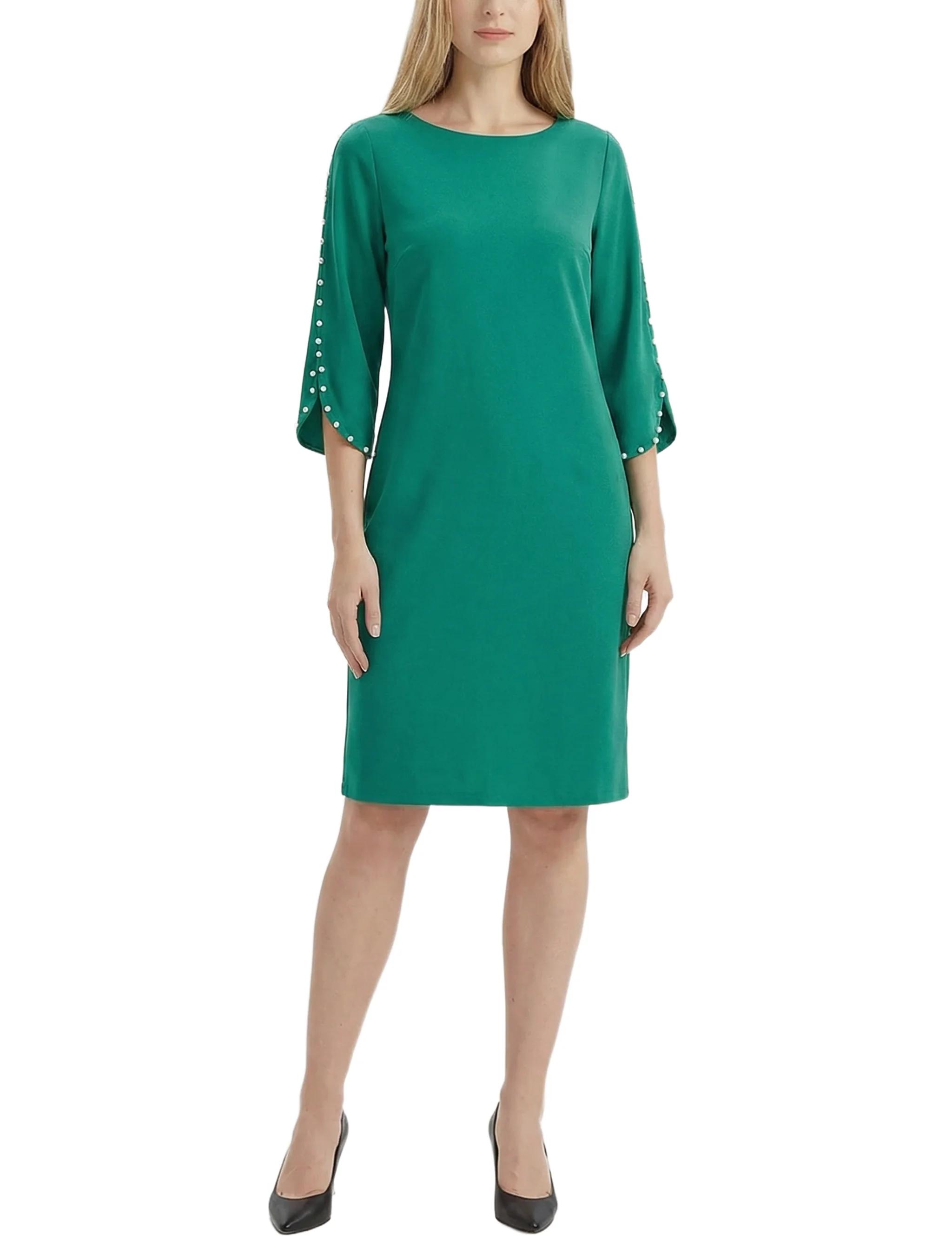 NY Collection 3/4 Pearl-Detail Petal Sleeve Dress - Image 9