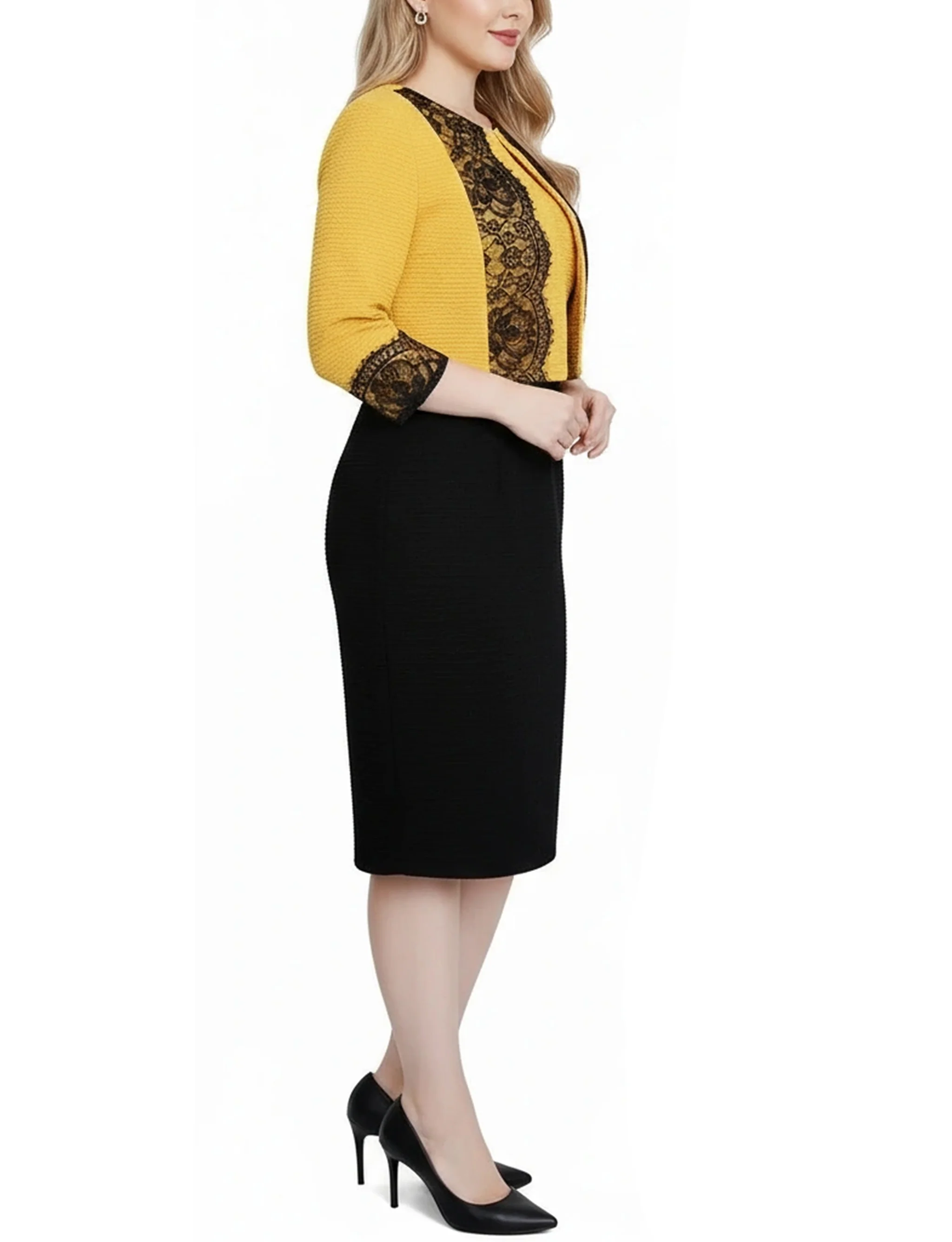 NY Collection Lace-Detail 2 Piece Textured Knit Dress Set - Image 13