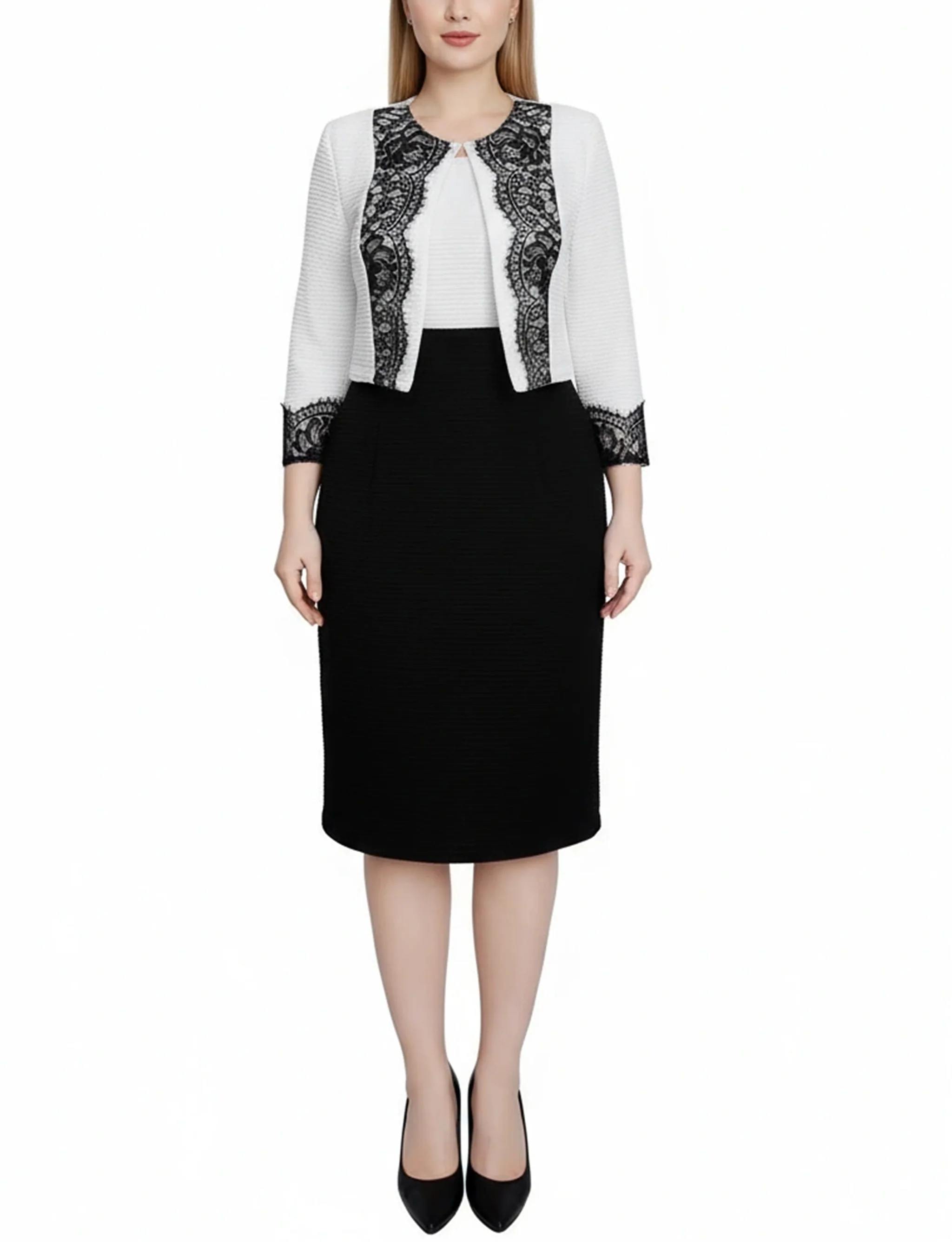 NY Collection Lace-Detail 2 Piece Textured Knit Dress Set - Image 15