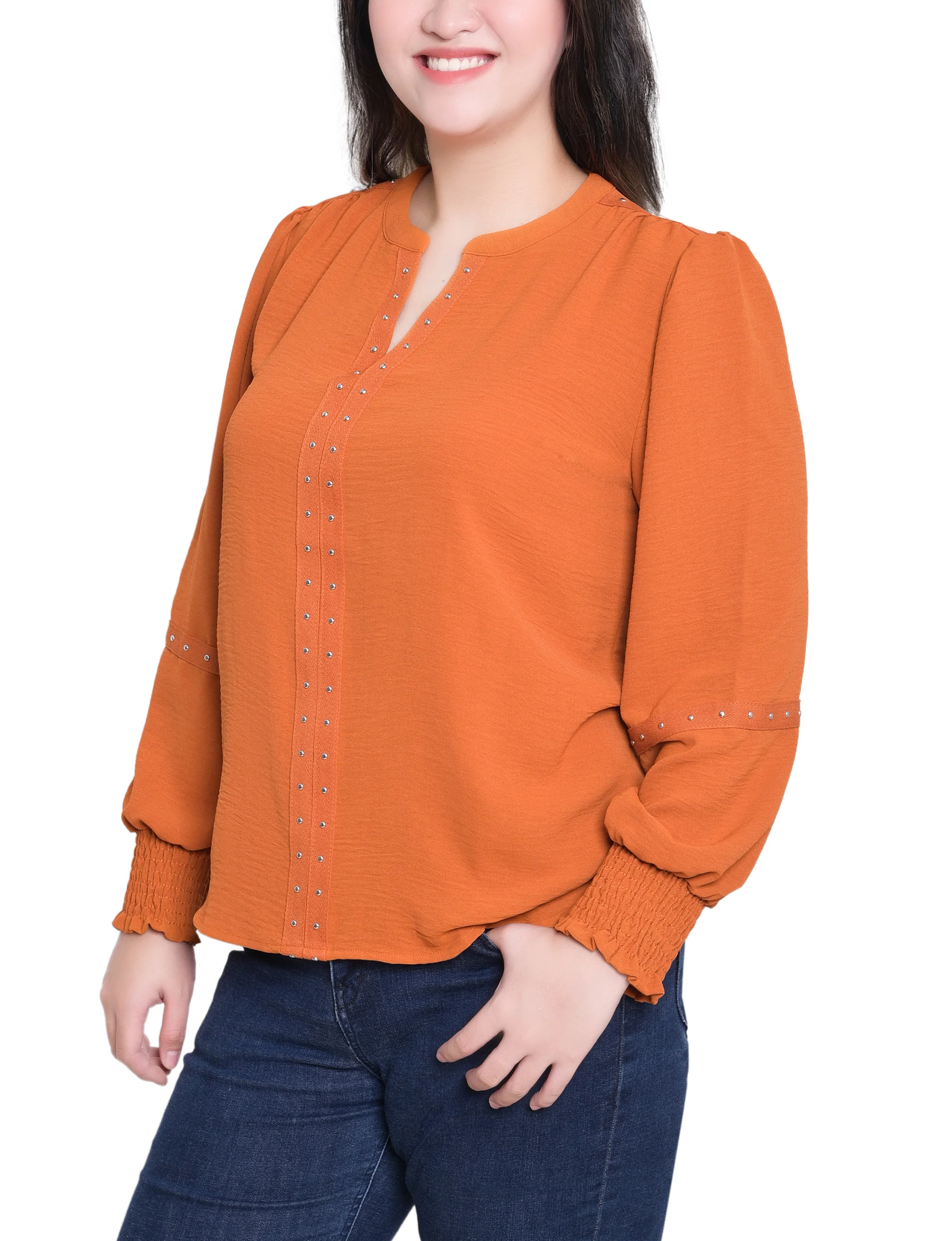 NY Collection Long Sleeve Studded Blouse - Image 3