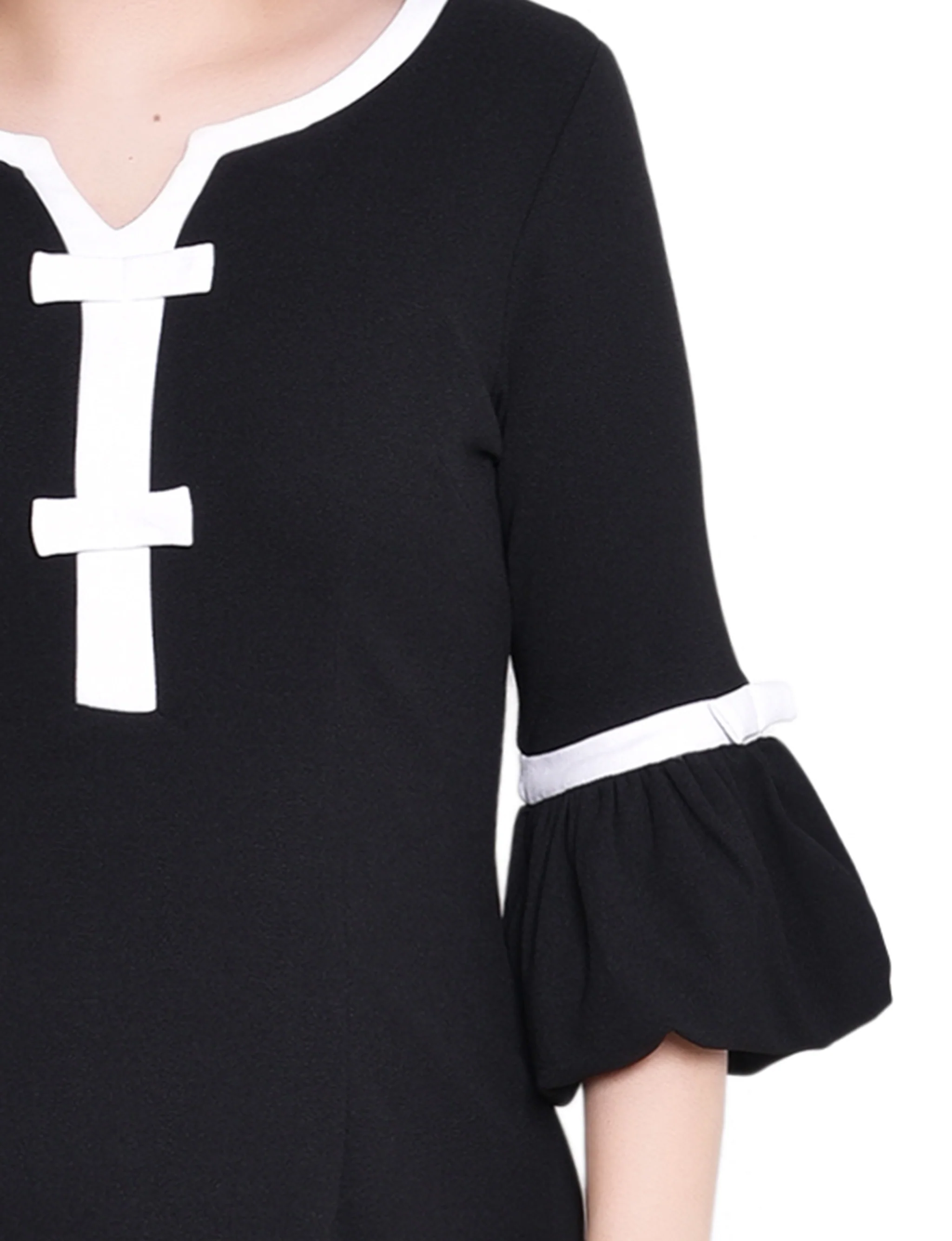 NY Collection Missy 3/4 Sleeve Contrast Detail Dress - Black White - Image 3