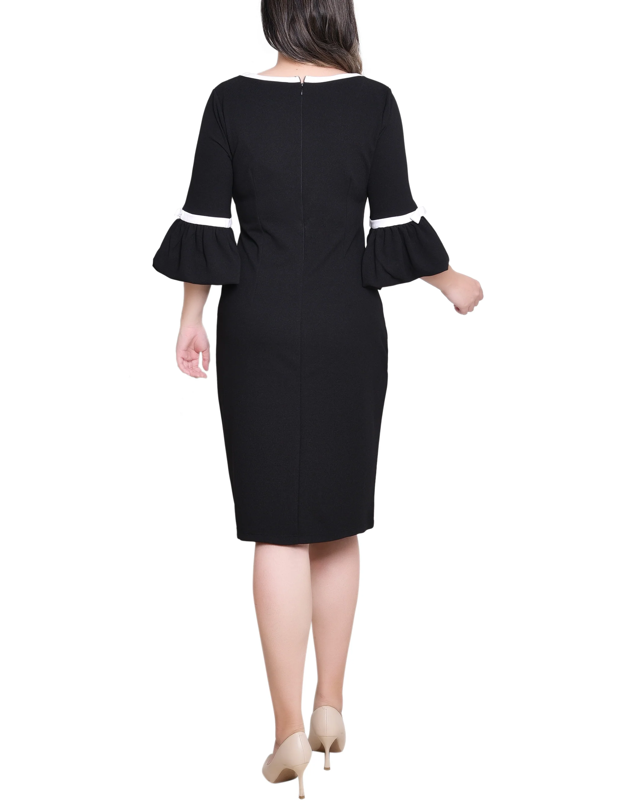 NY Collection Missy 3/4 Sleeve Contrast Detail Dress - Black White - Image 4