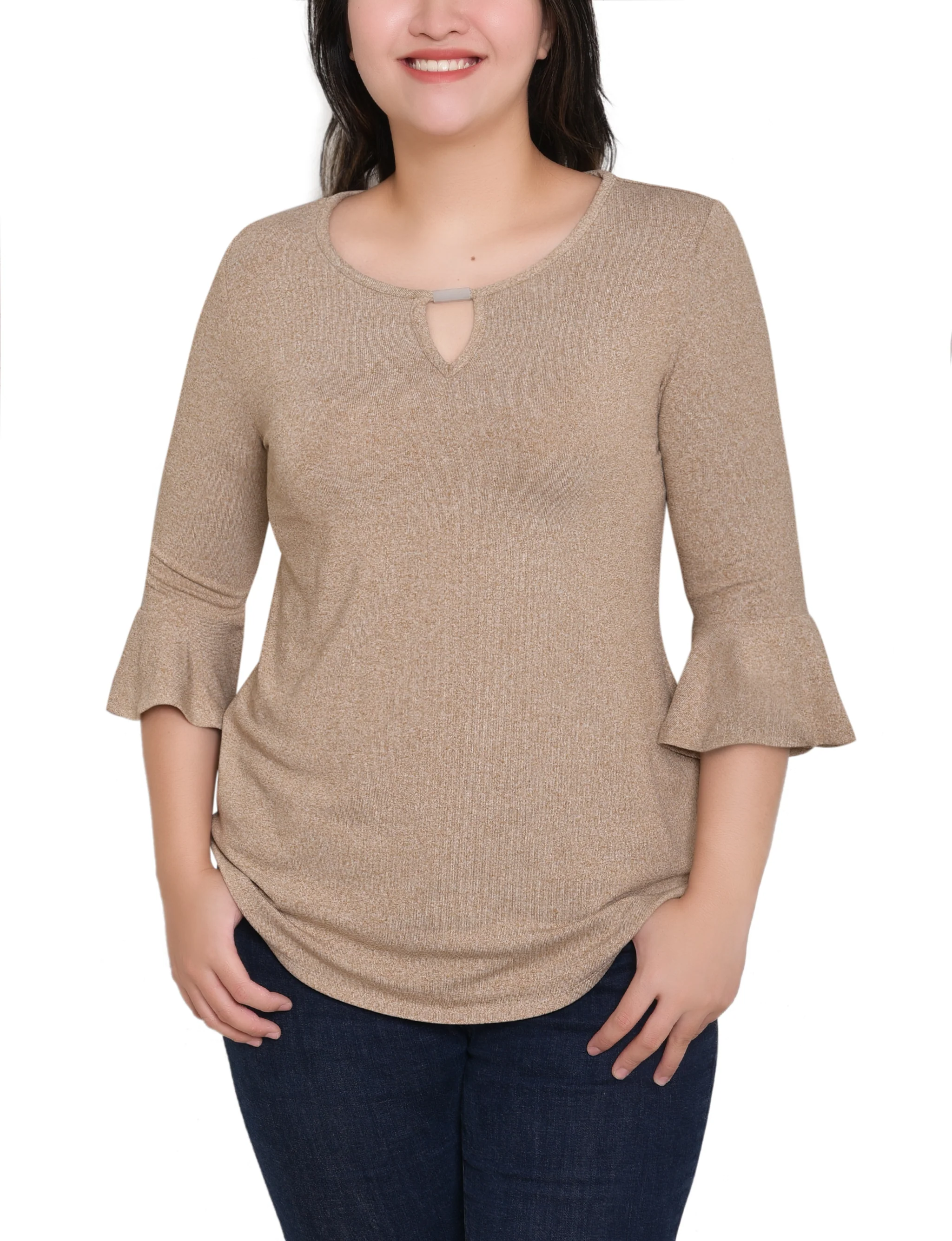NY Collection Petite 3/4 Bell Sleeve Top With Hardware - Image 21