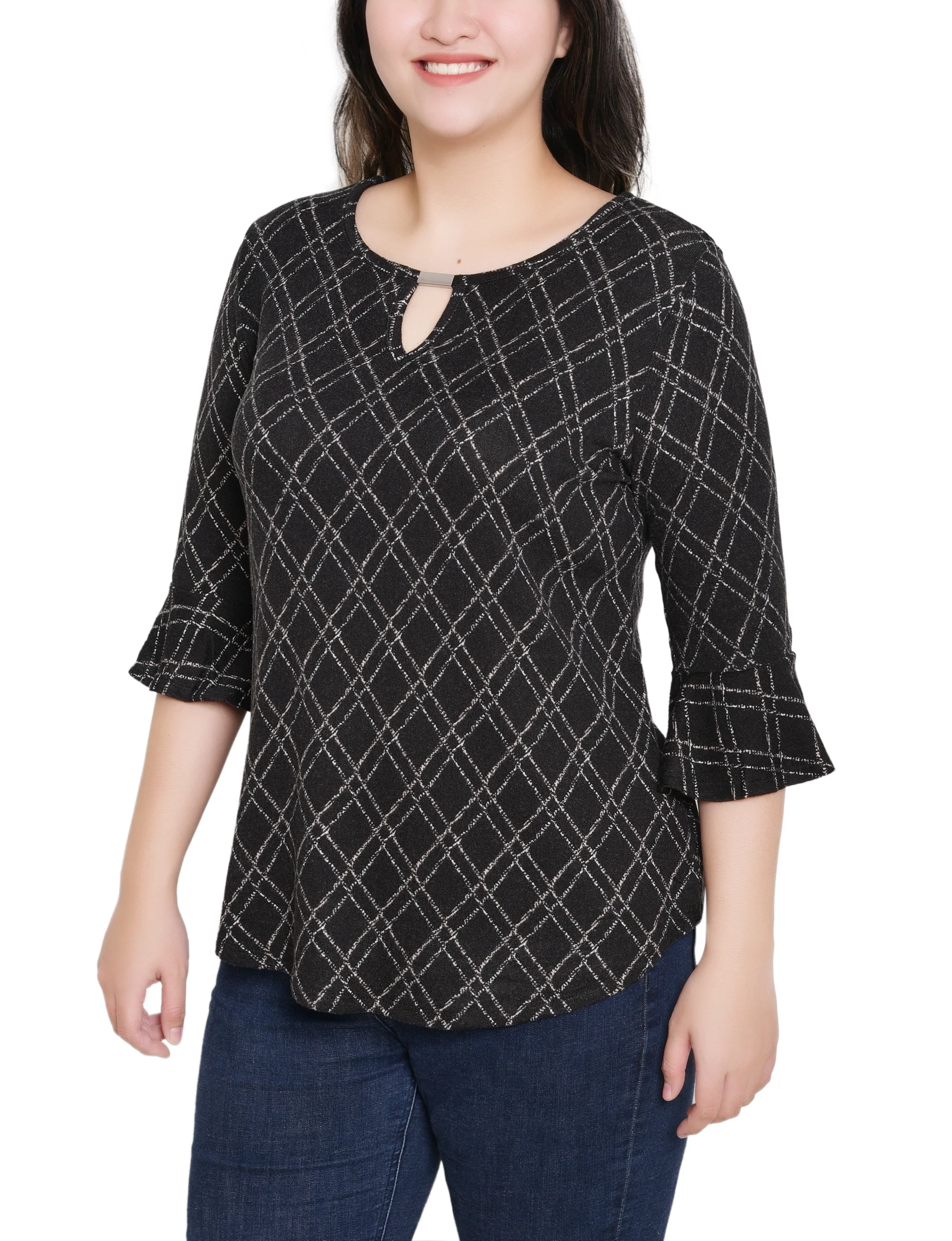 NY Collection Petite 3/4 Bell Sleeve Top With Hardware - Image 3