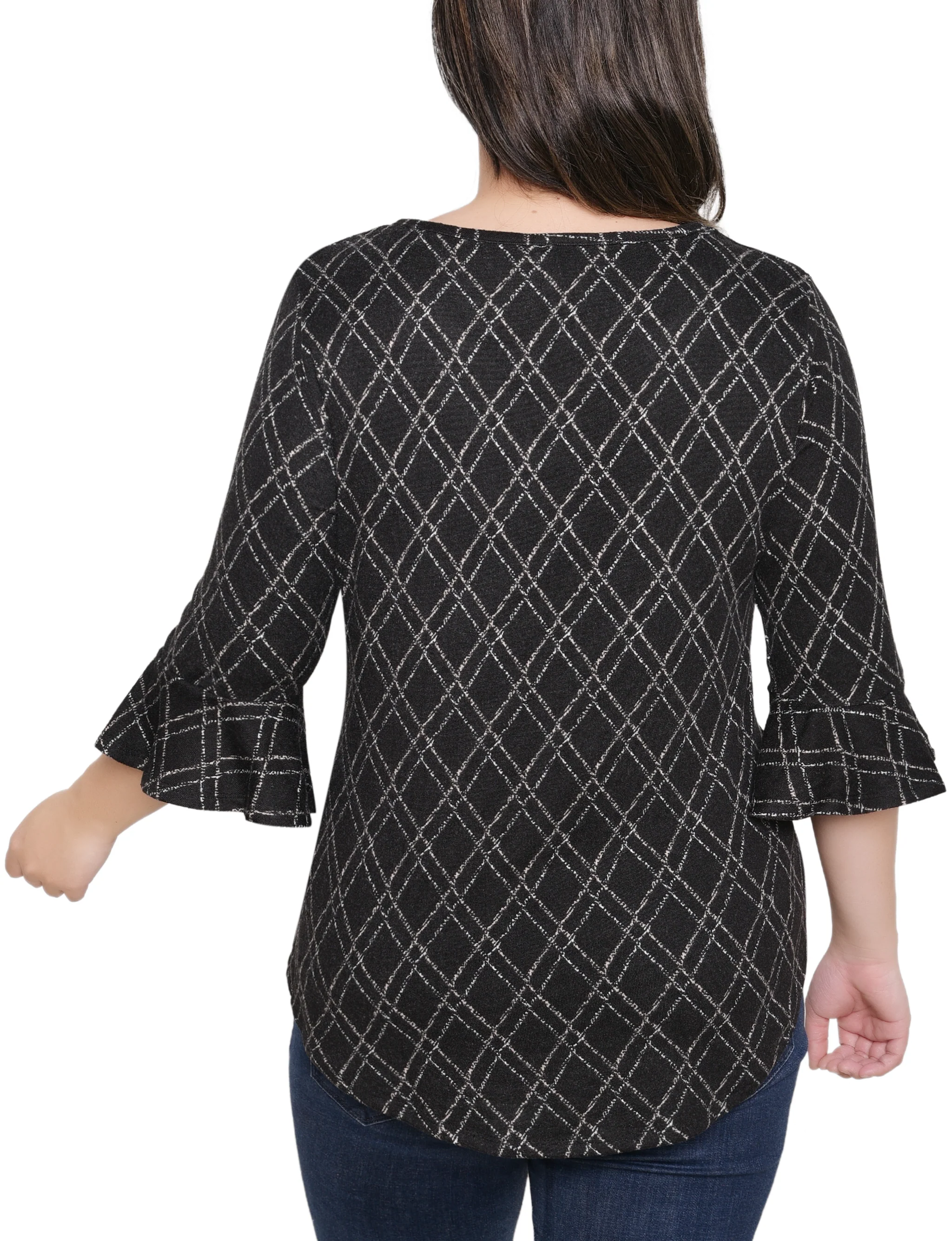 NY Collection Petite 3/4 Bell Sleeve Top With Hardware - Image 4