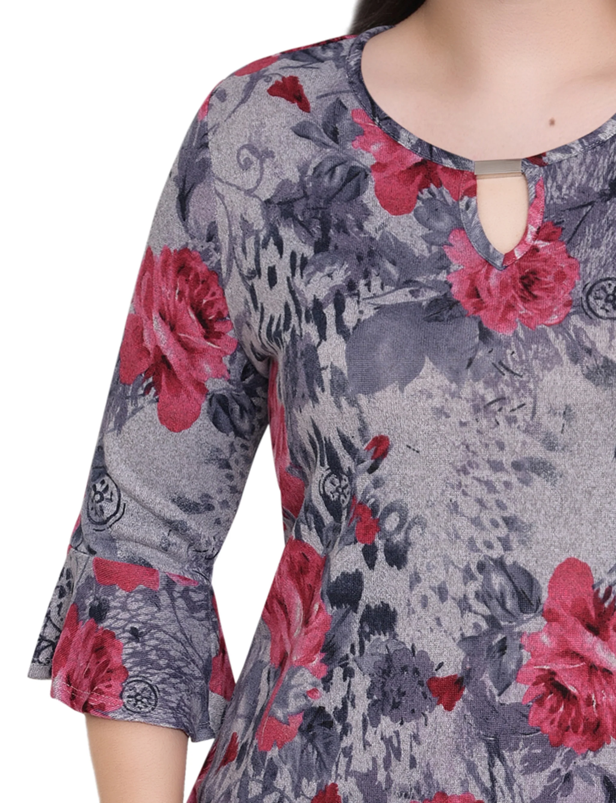 NY Collection Petite 3/4 Bell Sleeve Top With Hardware - Image 6