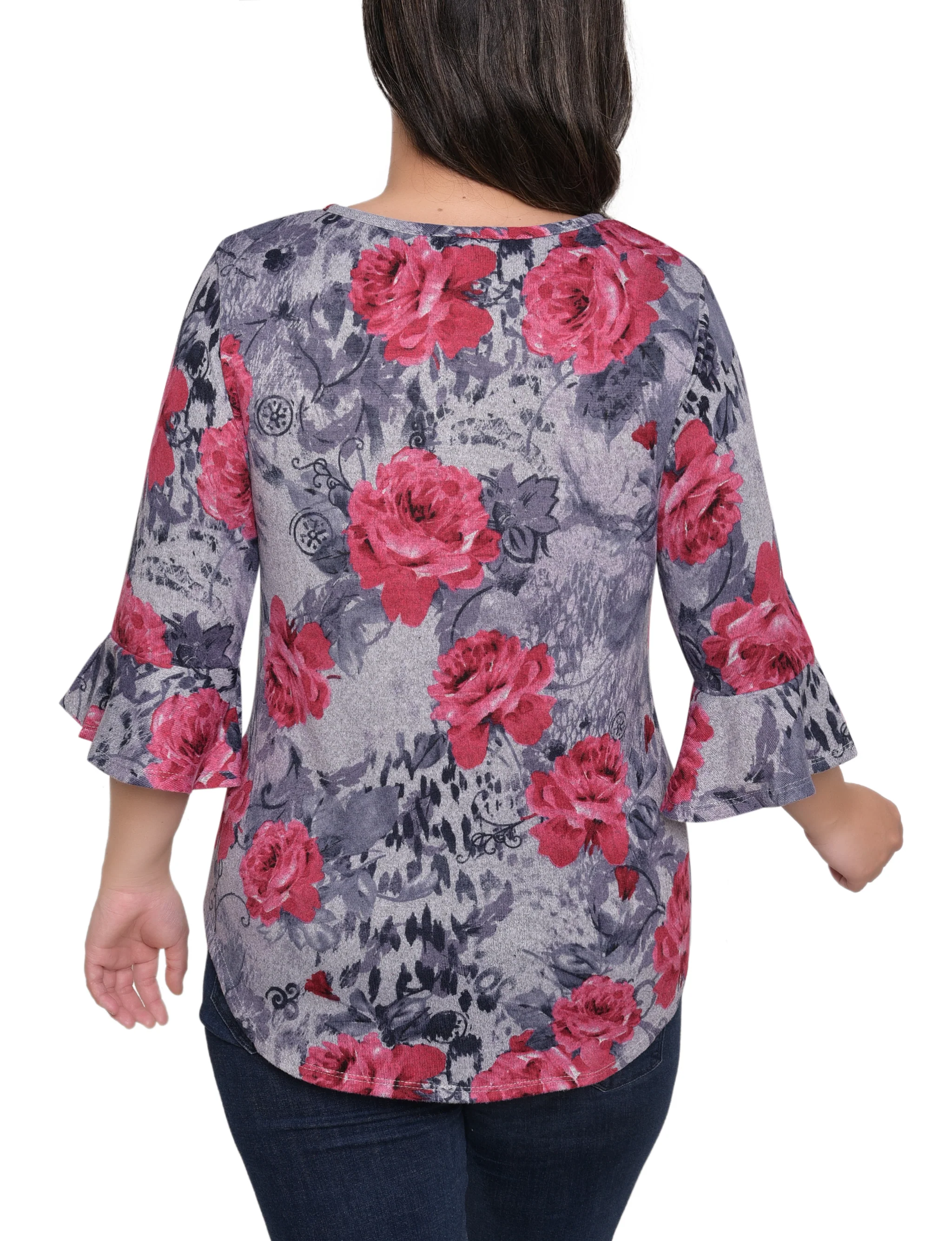 NY Collection Petite 3/4 Bell Sleeve Top With Hardware - Image 8