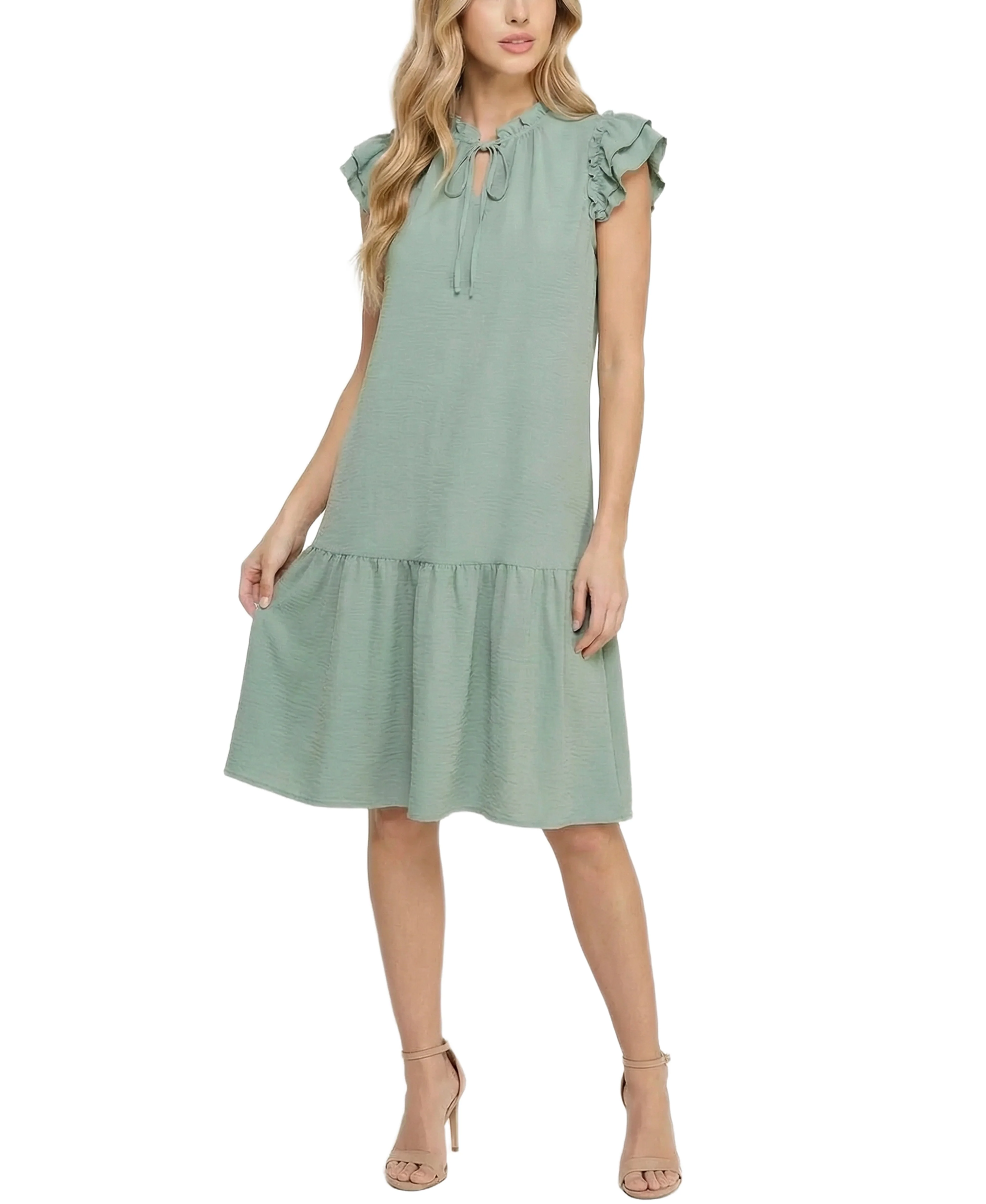 NY Collection Petite Flutter Sleeve Flounced Dress - Image 5