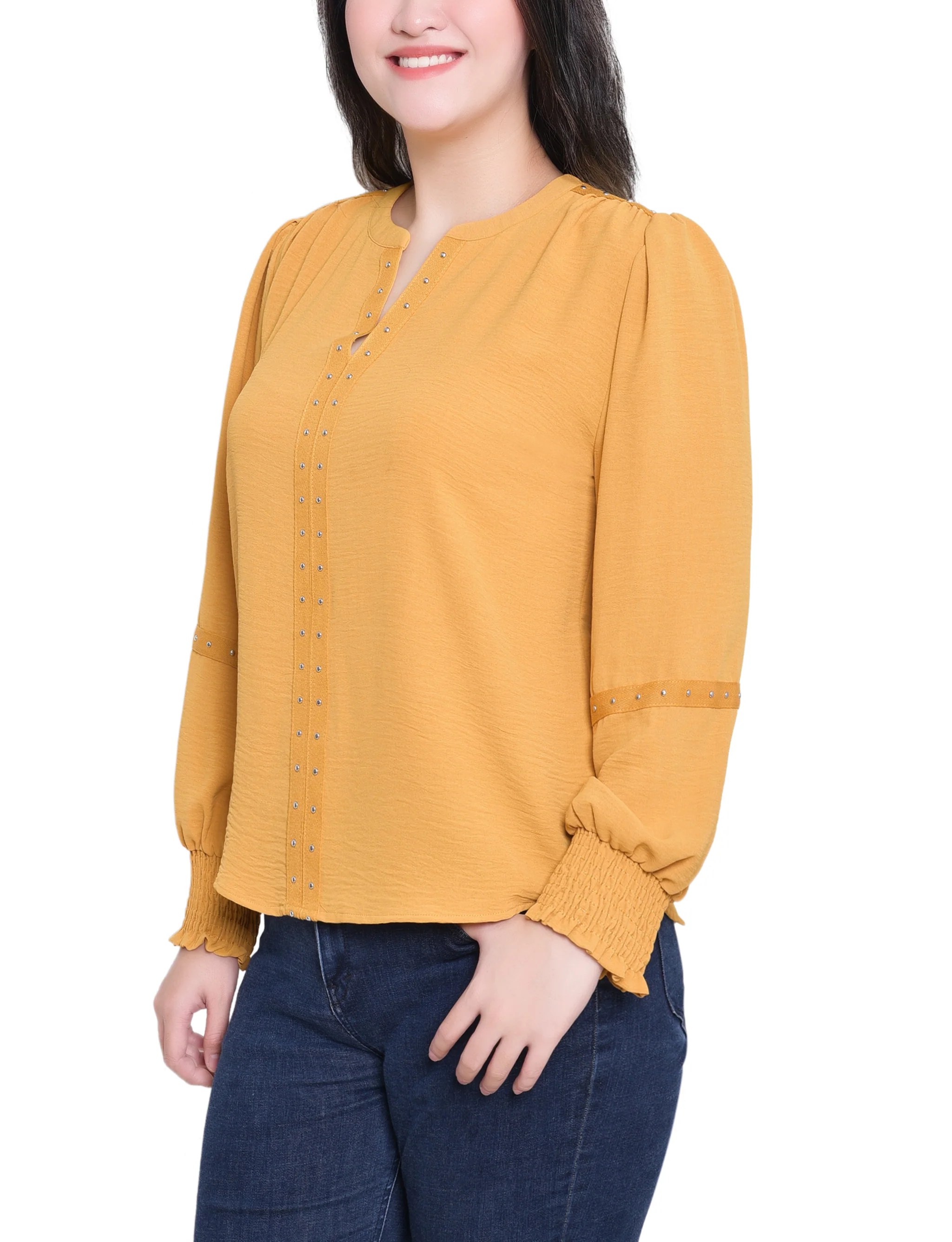 NY Collection Petite Long Sleeve Studded Blouse - Image 11
