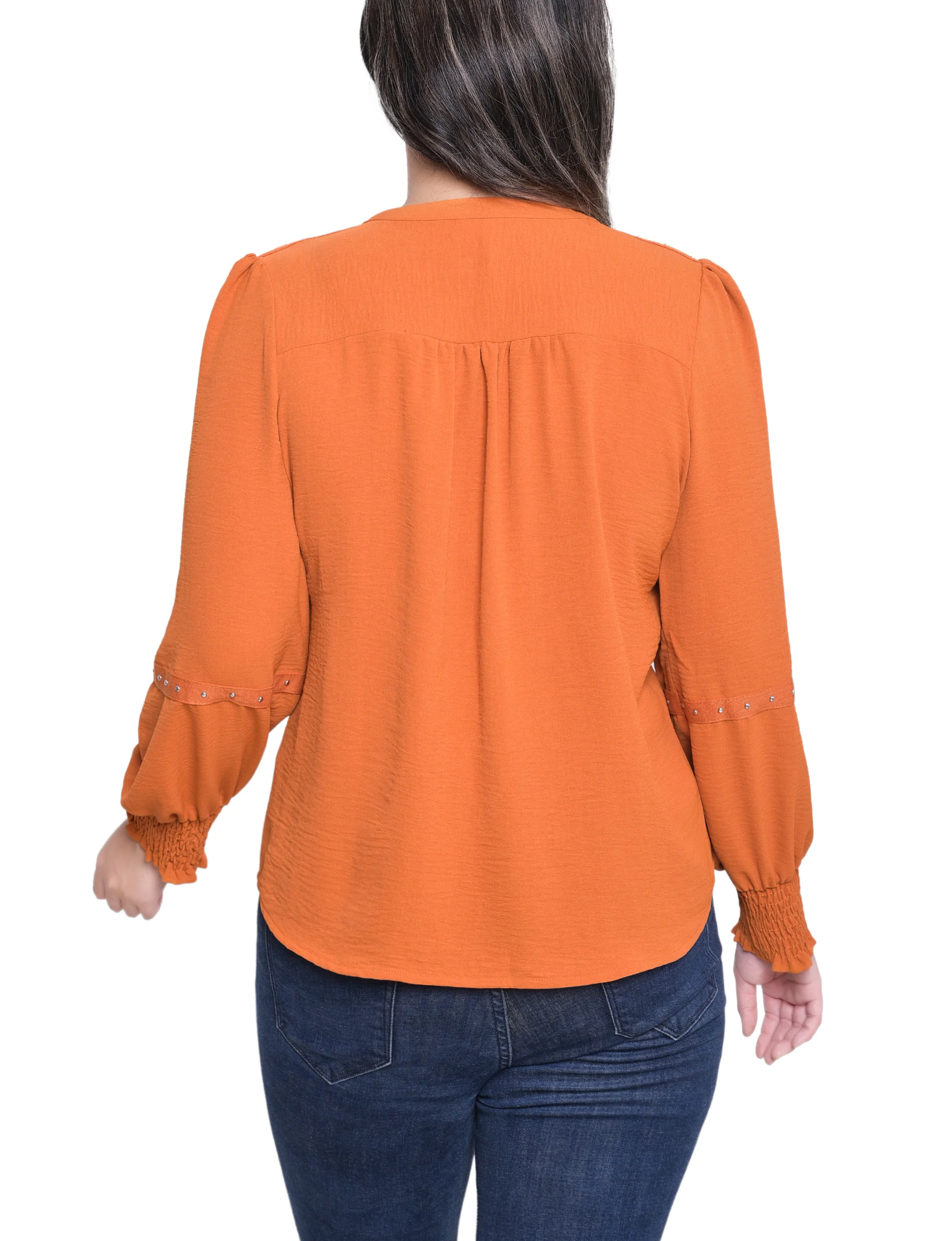 NY Collection Petite Long Sleeve Studded Blouse - Image 4