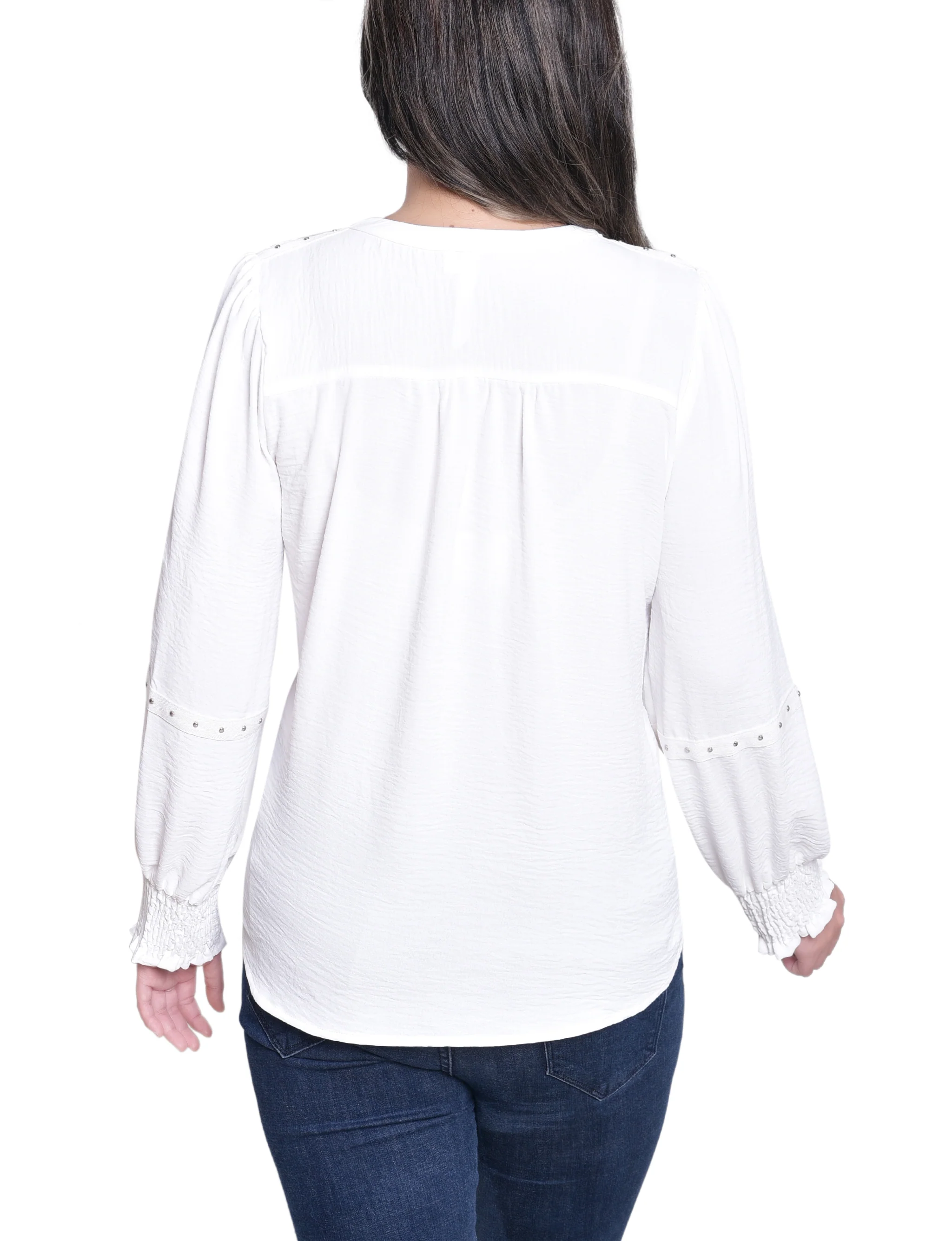NY Collection Petite Long Sleeve Studded Blouse - Image 8
