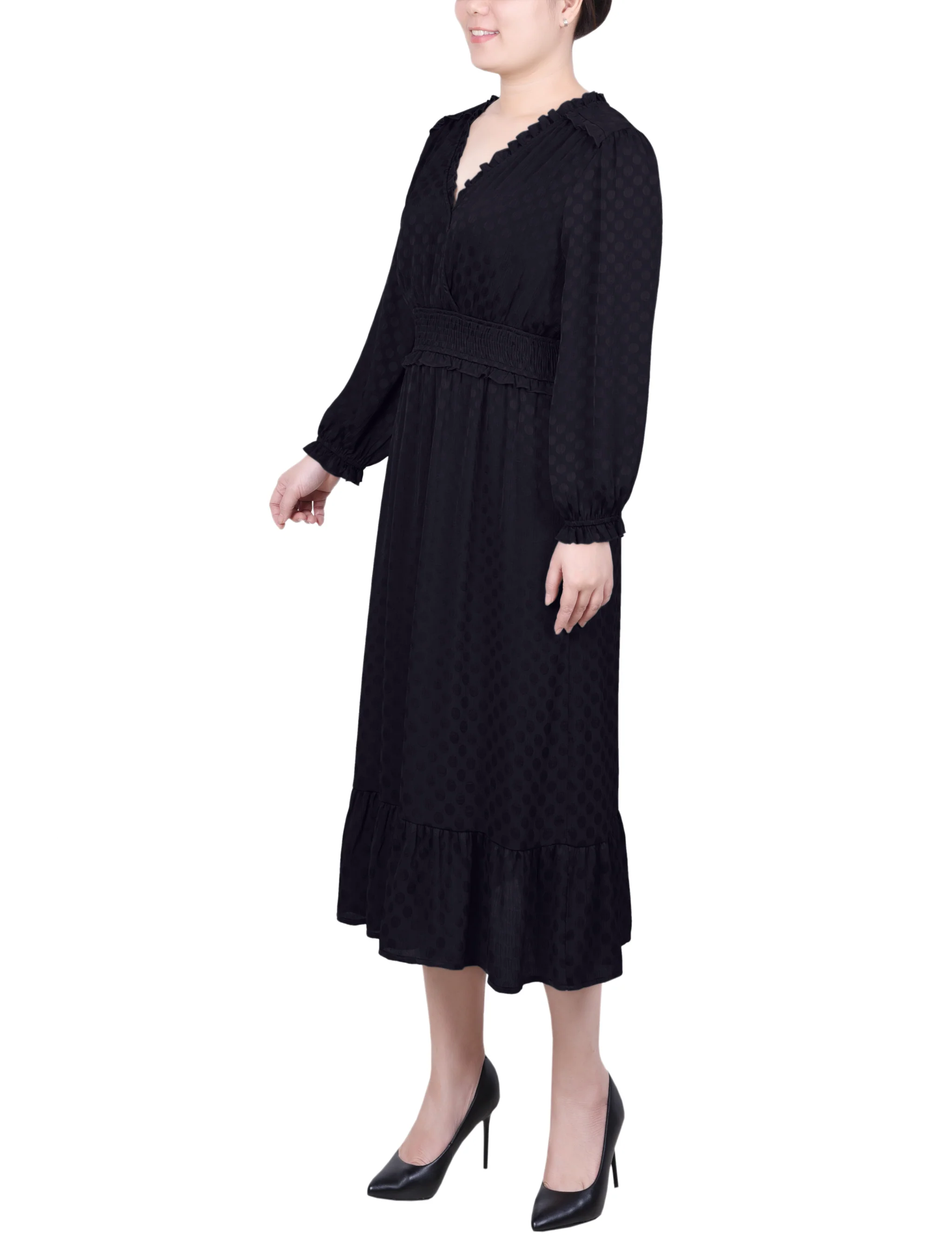 NY Collection Petite Long Sleeve Surplice Neck Dress - Image 3