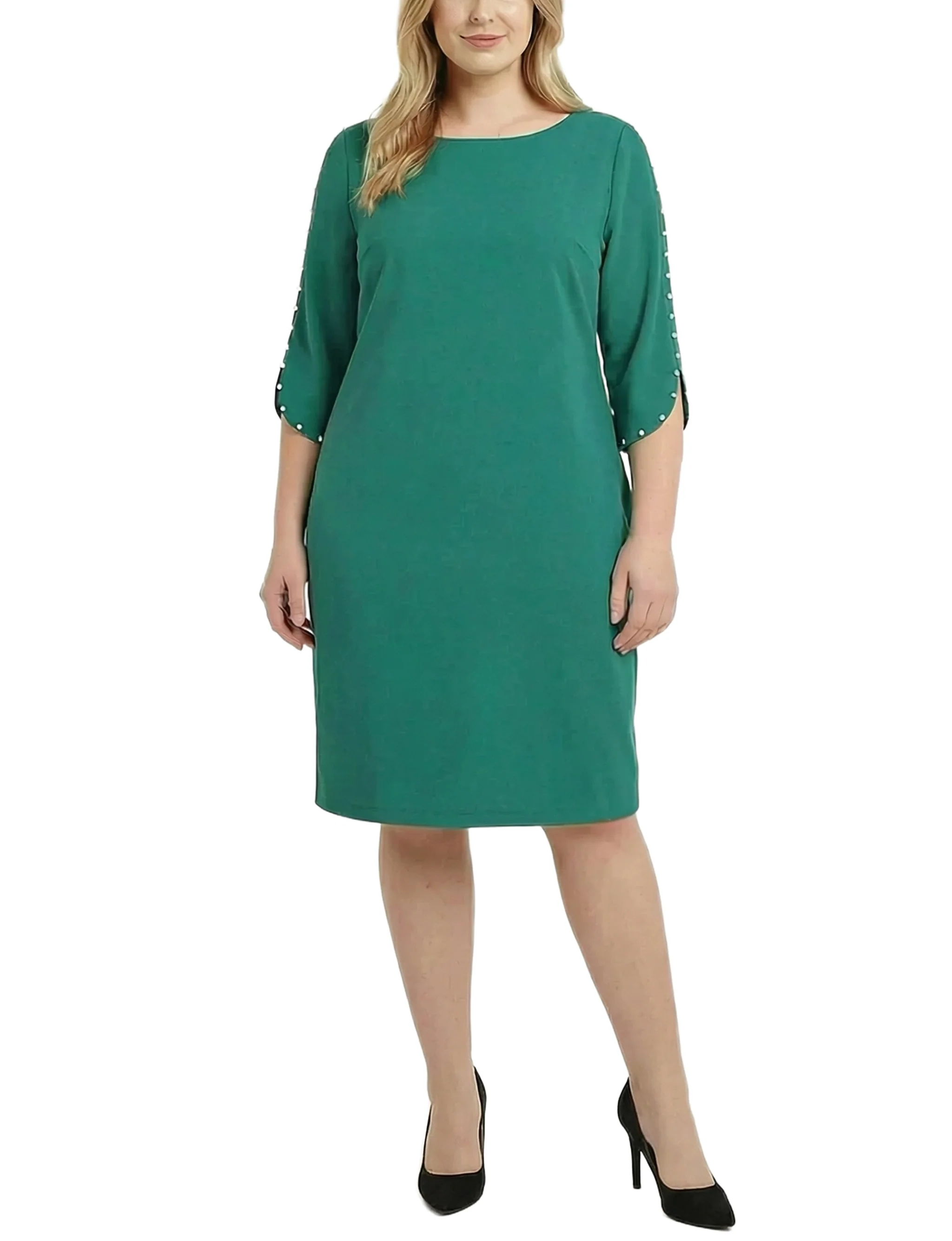 NY Collection Plus Size 3/4 Pearl-Detail Petal Sleeve Dress - Image 13