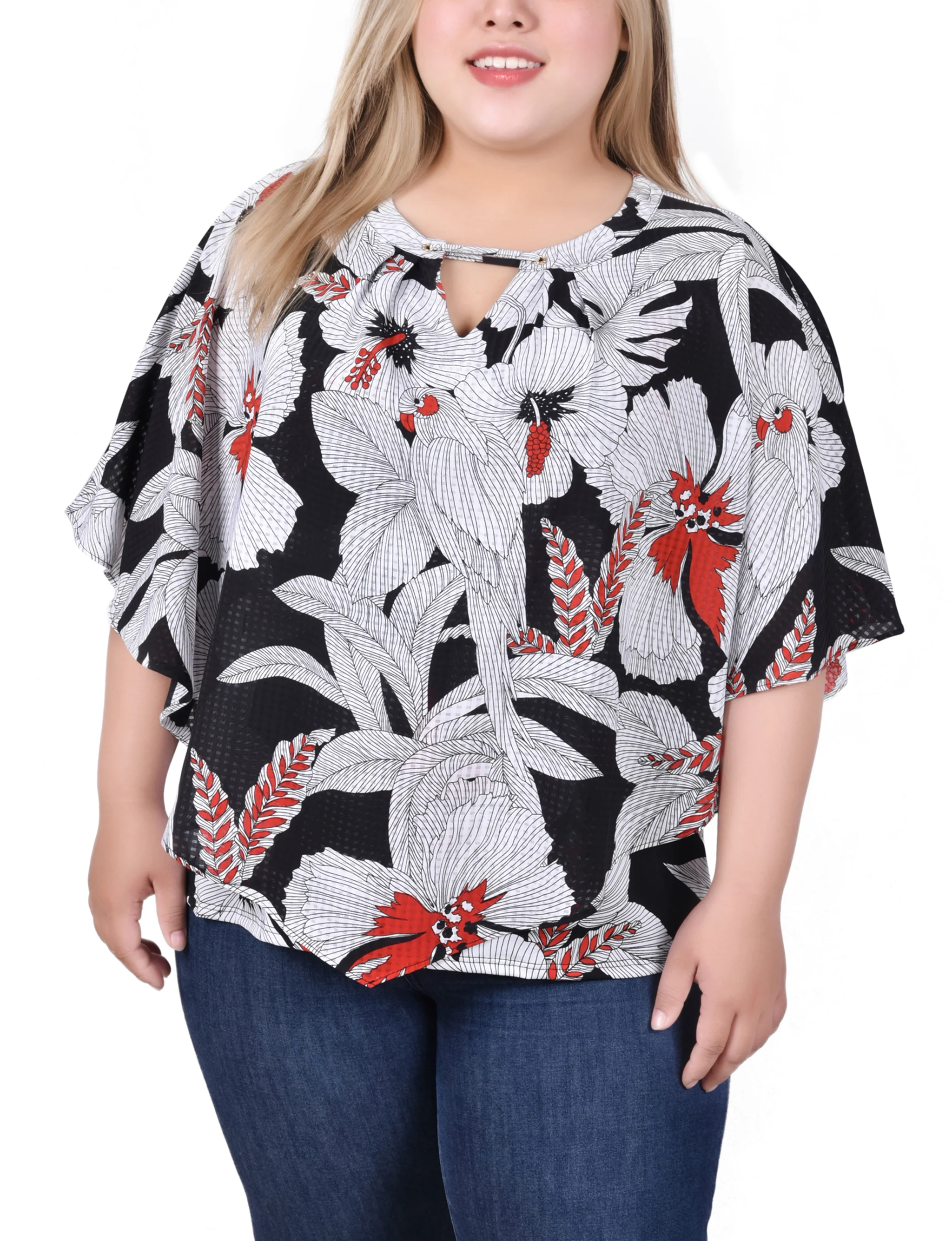 NY Collection Plus Size Elbow Sleeve Poncho Top - Image 4