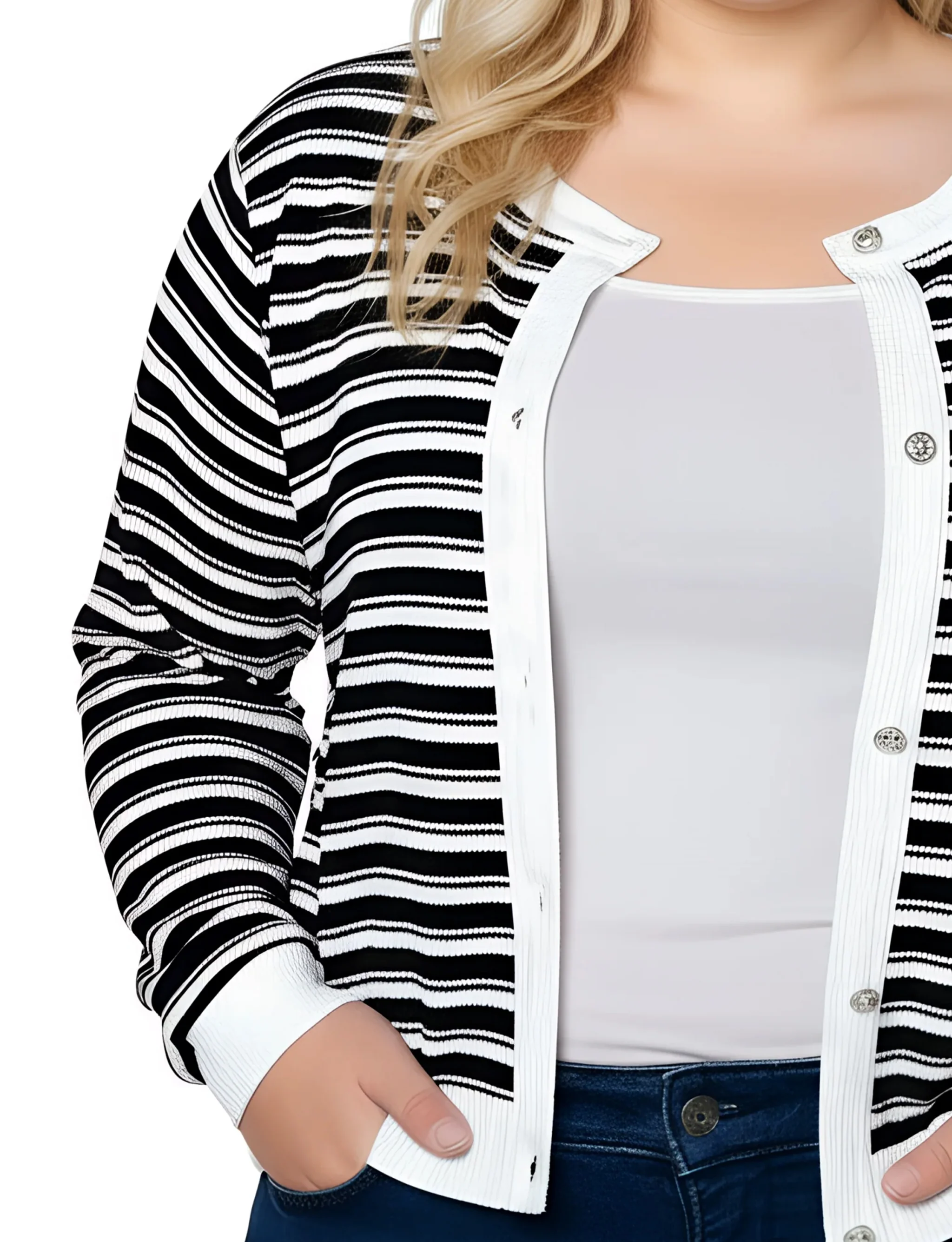 NY Collection Plus Size Long sleeve Ribbed Cardigan - Image 2