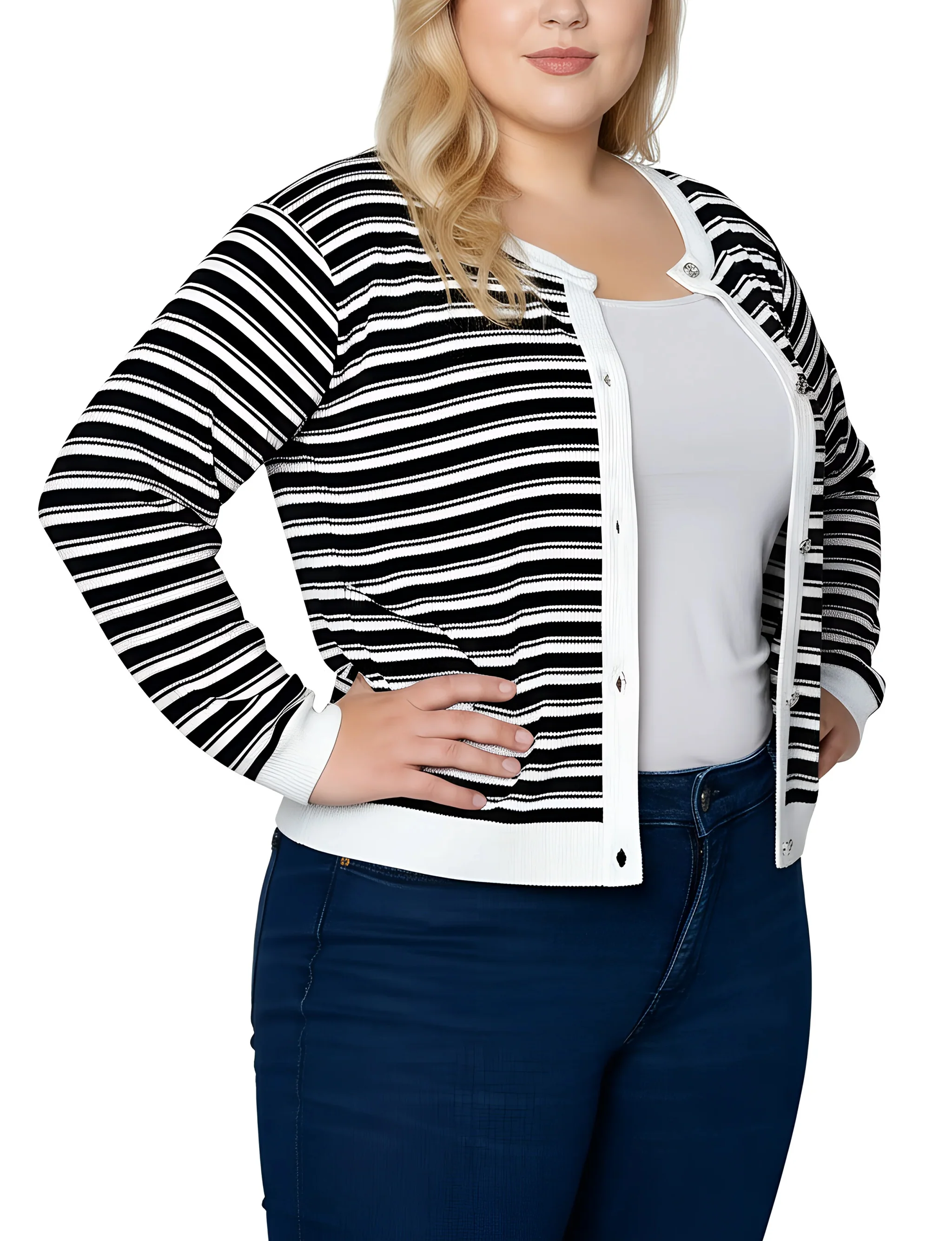 NY Collection Plus Size Long sleeve Ribbed Cardigan - Image 3