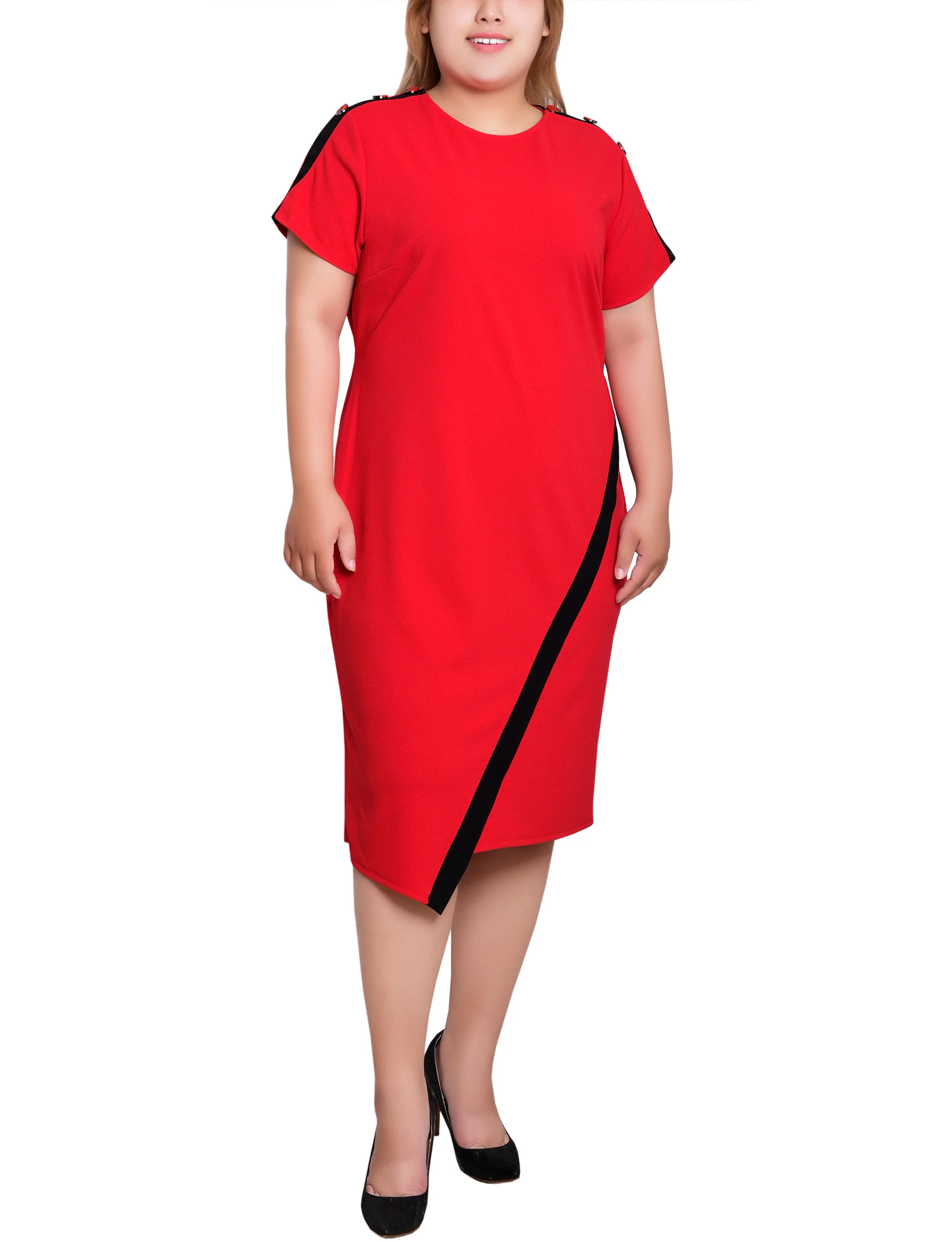 NY Collection Plus Size Short Sleeve Assymetrical Hem Dress - Image 5