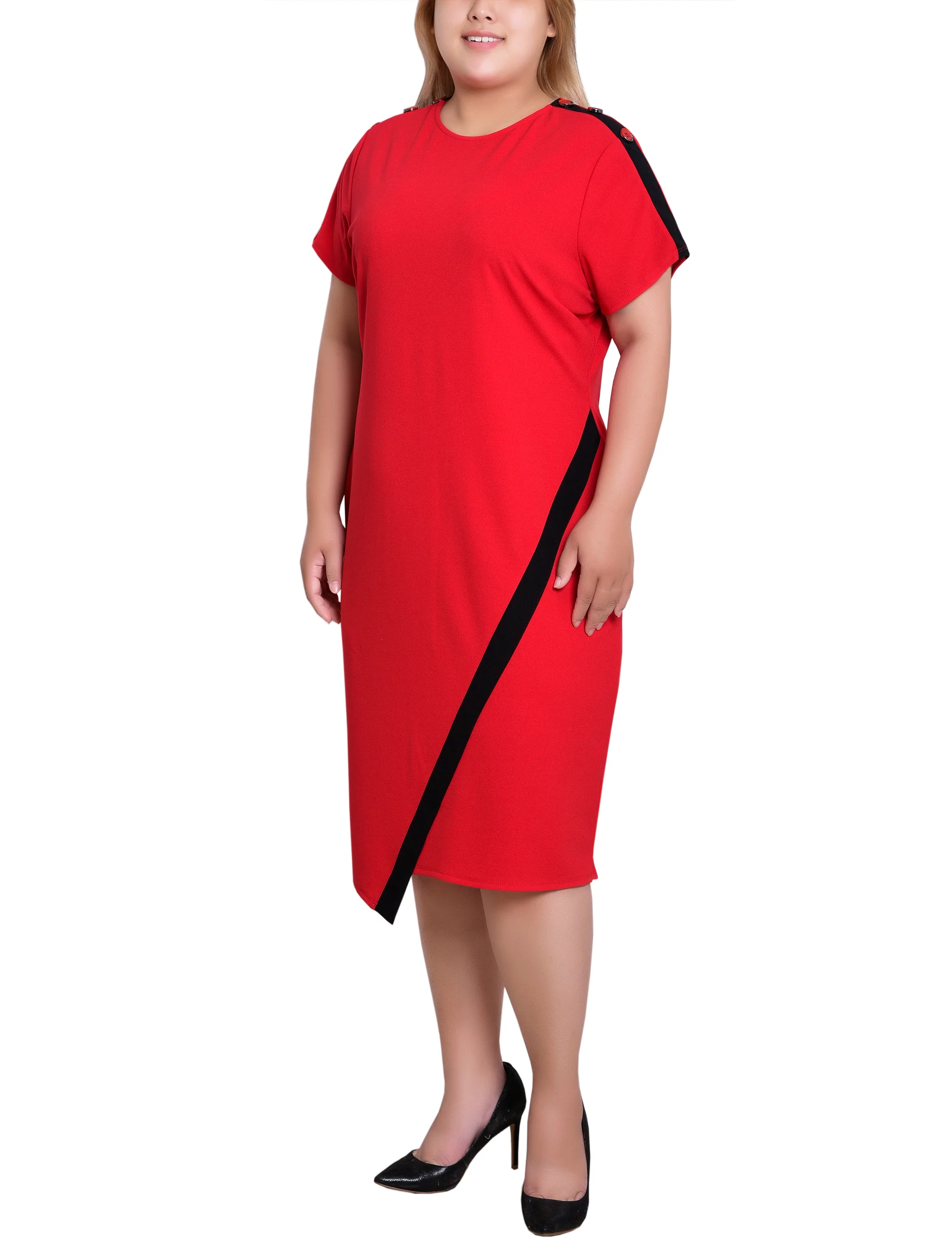 NY Collection Plus Size Short Sleeve Assymetrical Hem Dress - Image 7
