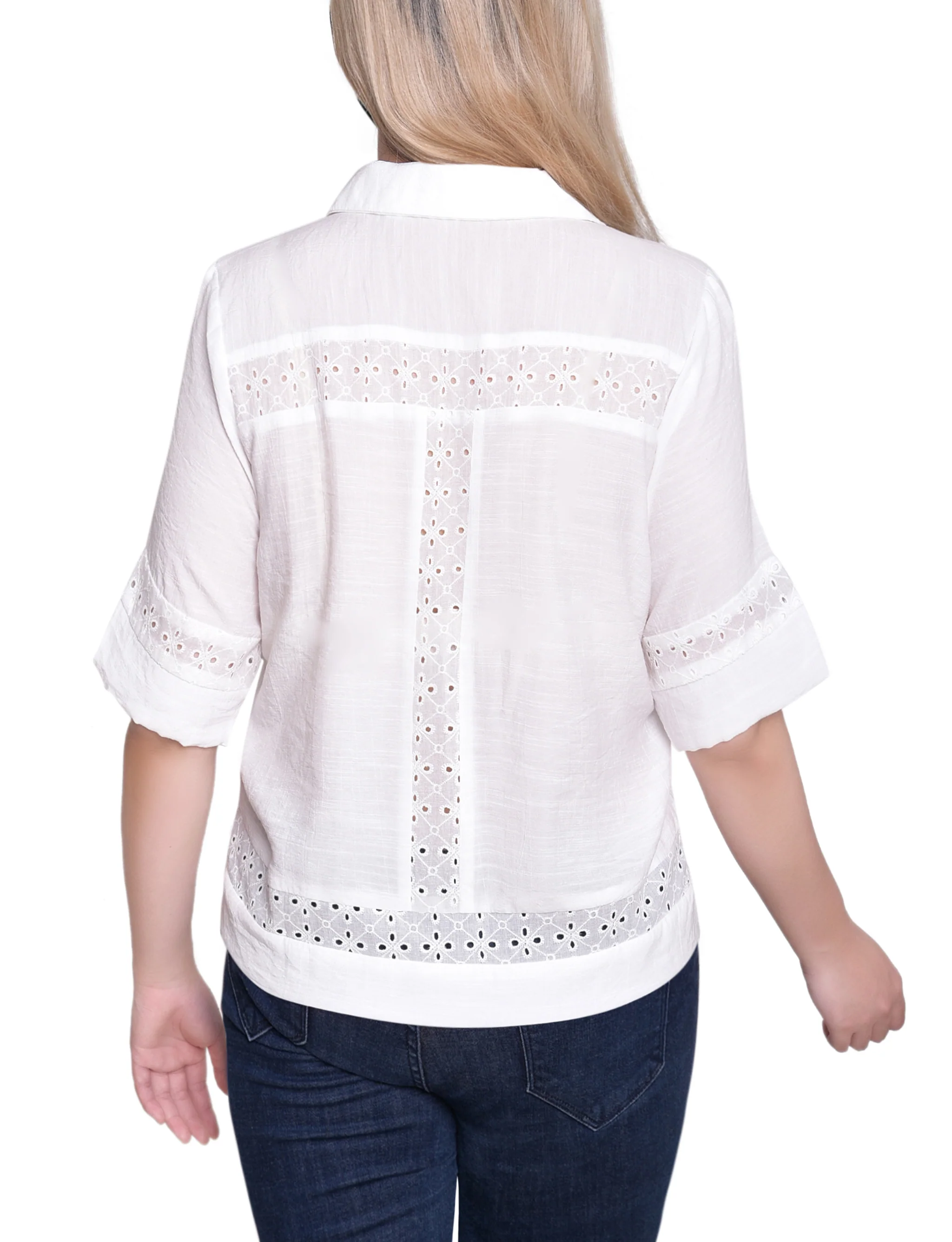 NY Collection Short Sleeve Eyelet-Inset Blouse - Image 4