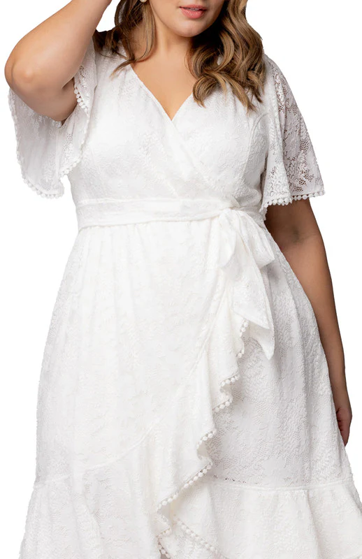 Palermo Lace Faux Wrap Cocktail Dress, White - Plus - Image 3